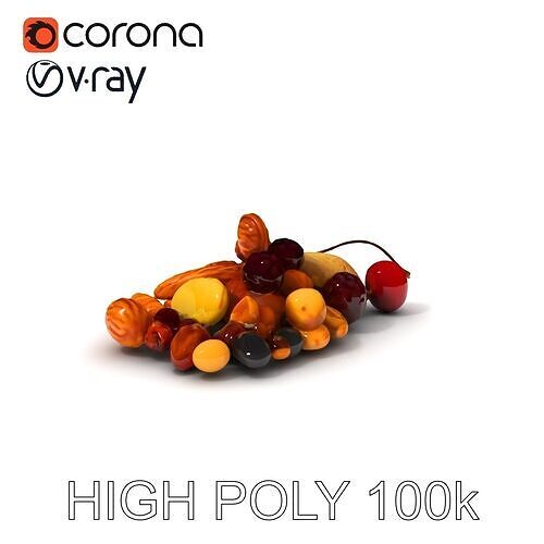 Mixed Nuts and Berries Model Pack for D Rendering Low-poly 3D model 3