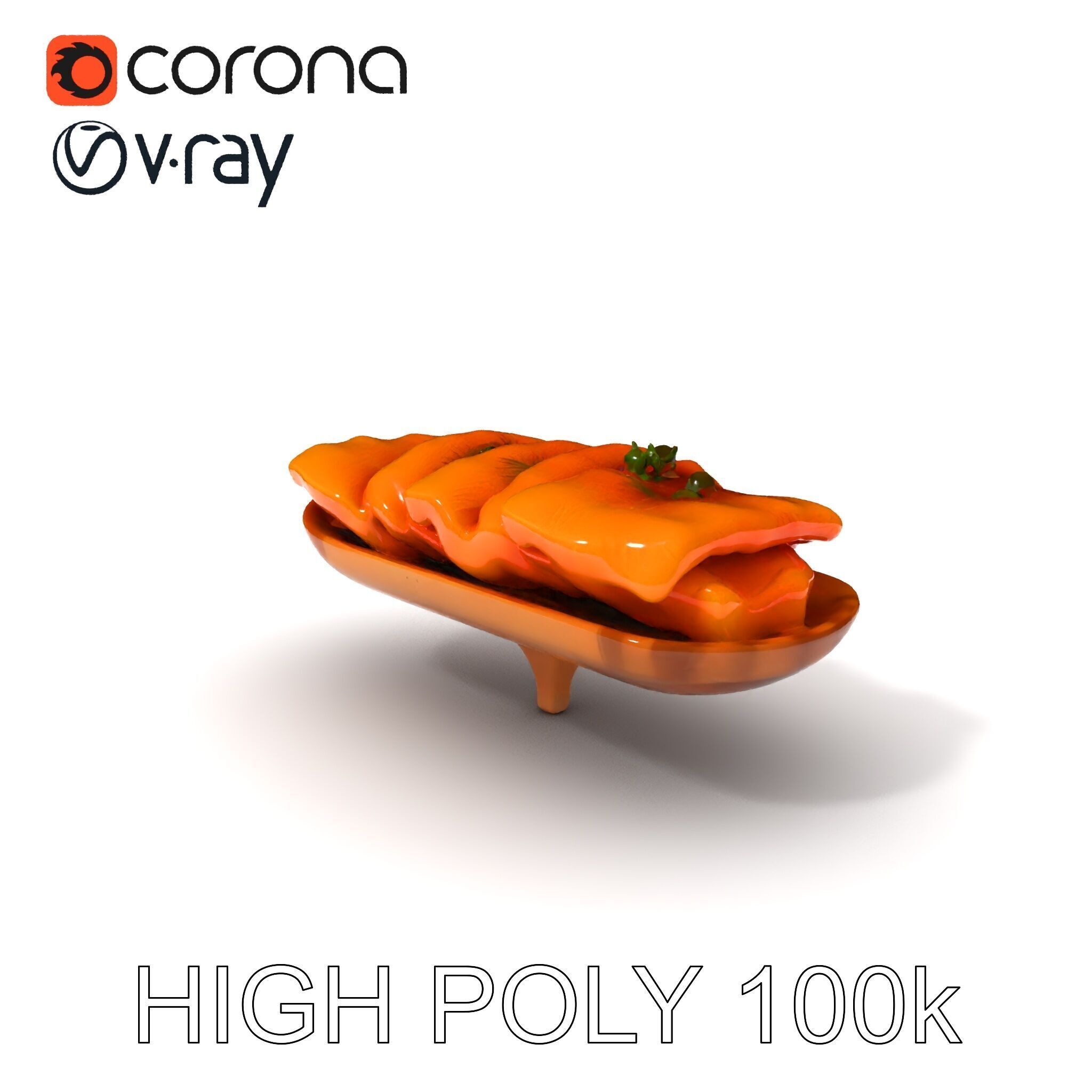 Realistic Smoked Salmon Slices on Wooden Platter D Model Pack Low-poly 3D model_3