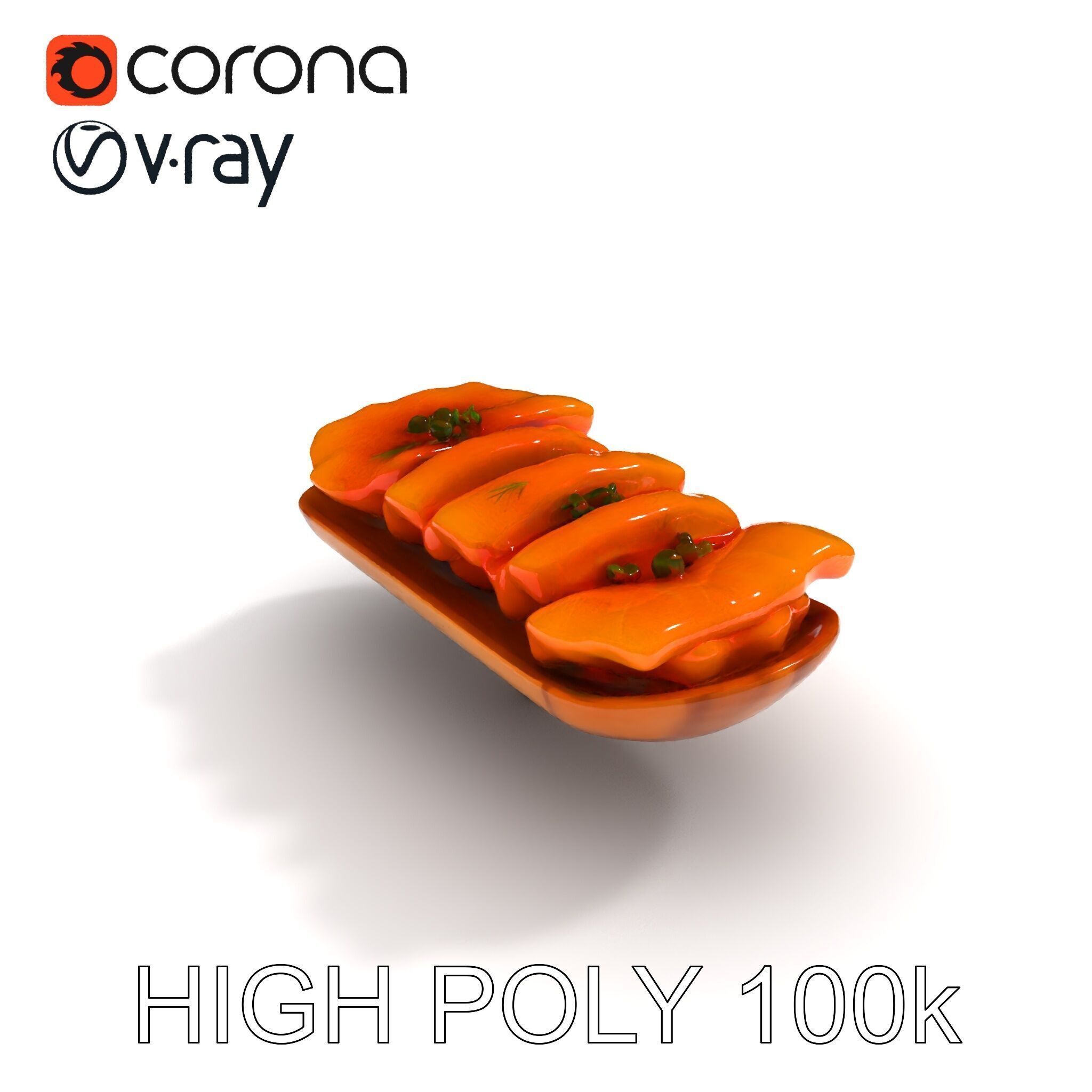Realistic Smoked Salmon Slices on Wooden Platter D Model Pack Low-poly 3D model_27