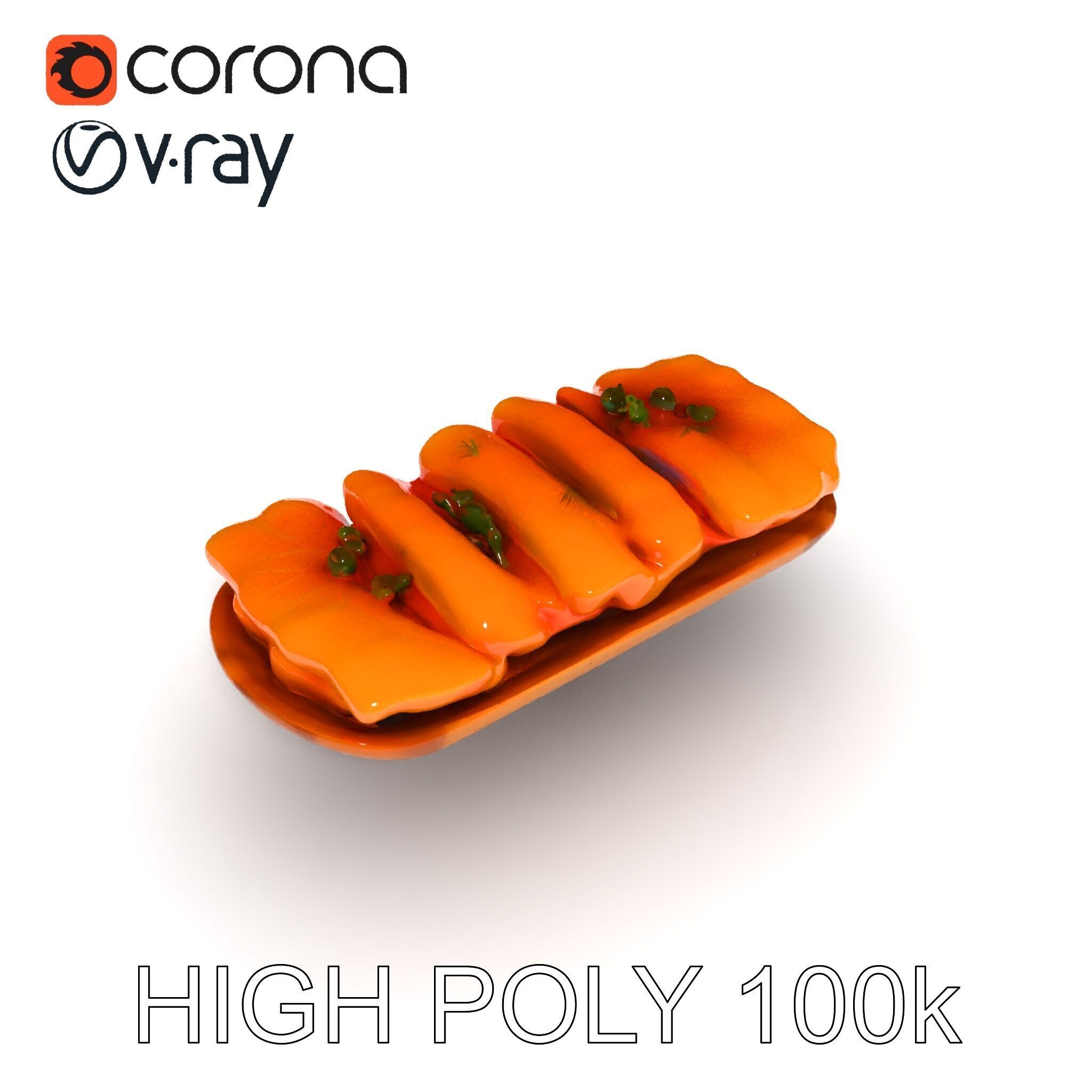 Realistic Smoked Salmon Slices on Wooden Platter D Model Pack Low-poly 3D model_21