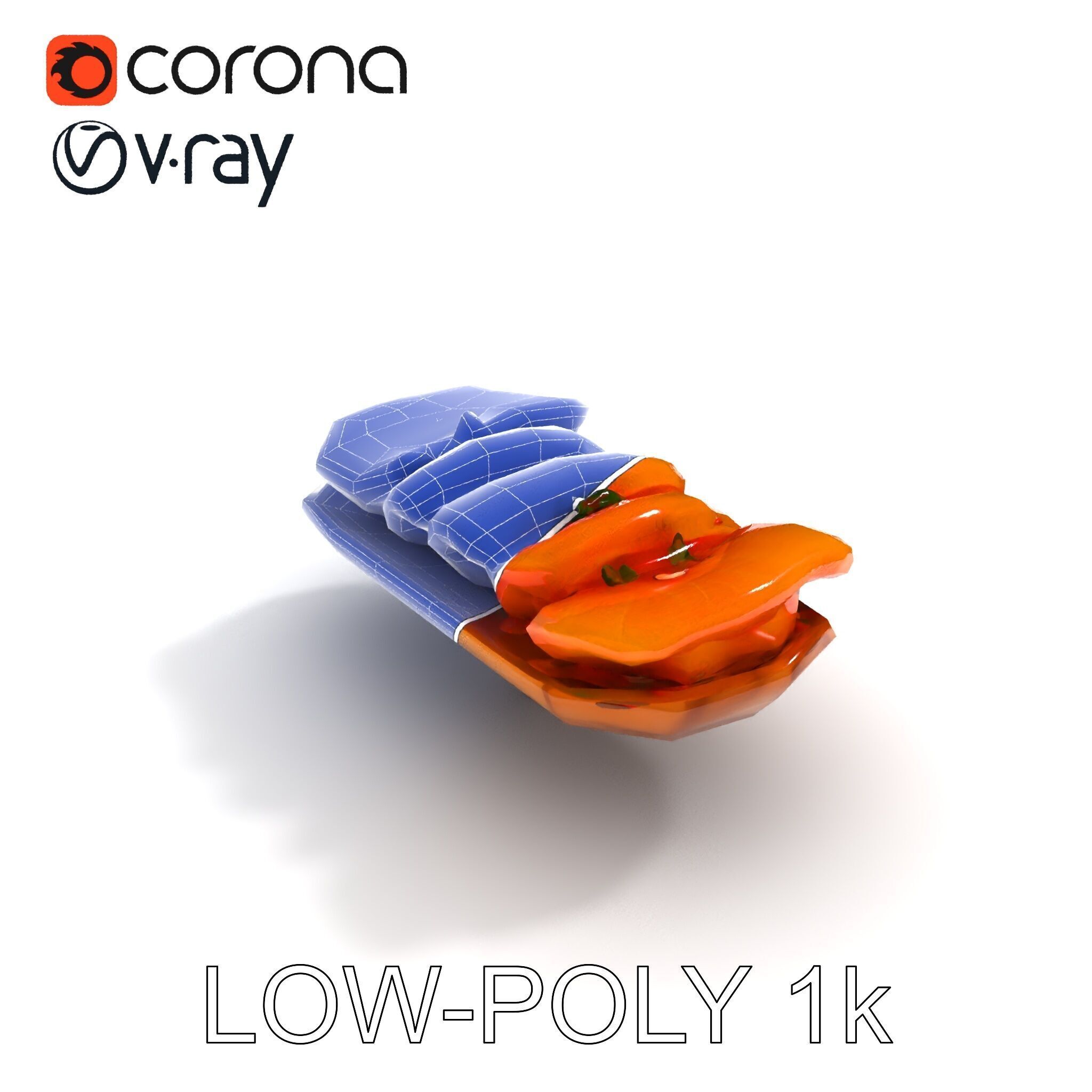 Realistic Smoked Salmon Slices on Wooden Platter D Model Pack Low-poly 3D model_18