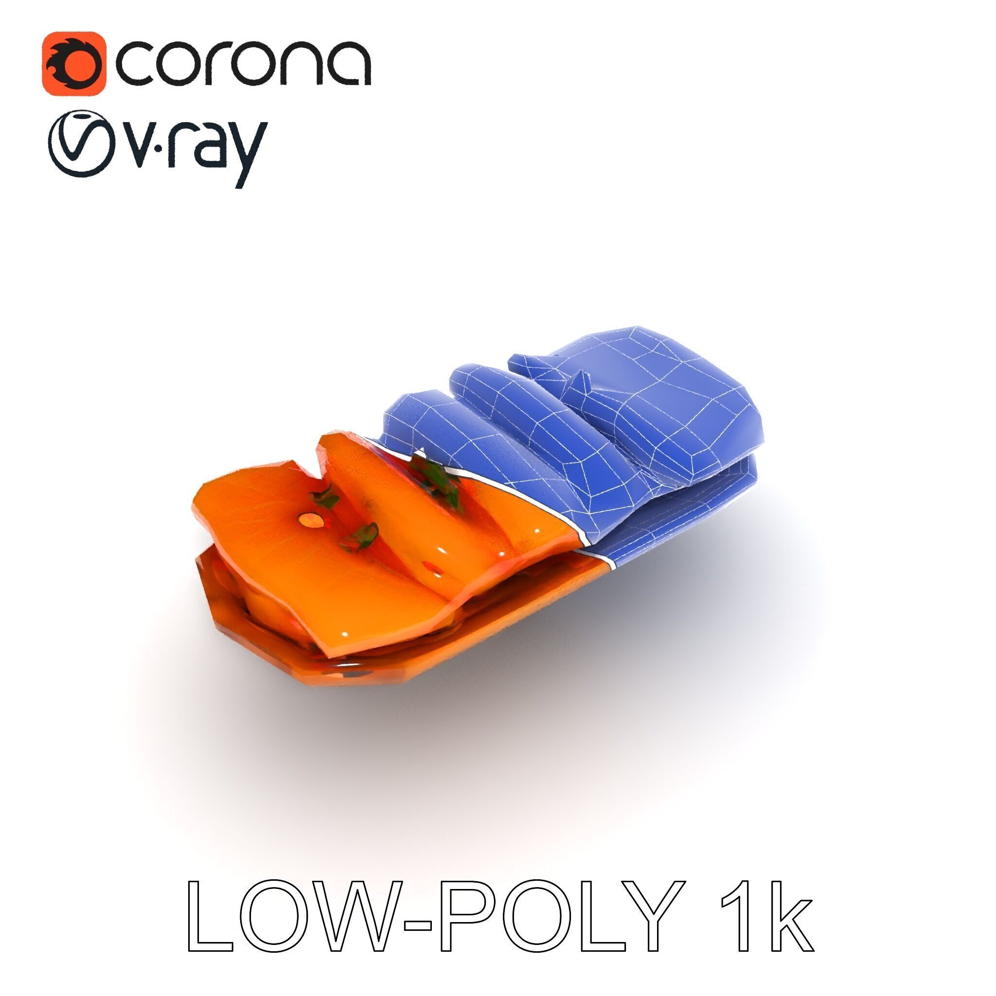 Realistic Smoked Salmon Slices on Wooden Platter D Model Pack Low-poly 3D model_12