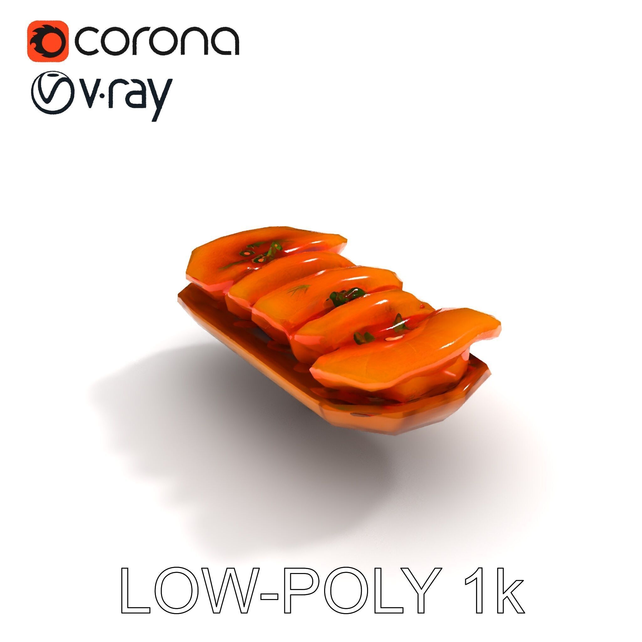 Realistic Smoked Salmon Slices on Wooden Platter D Model Pack Low-poly 3D model_9