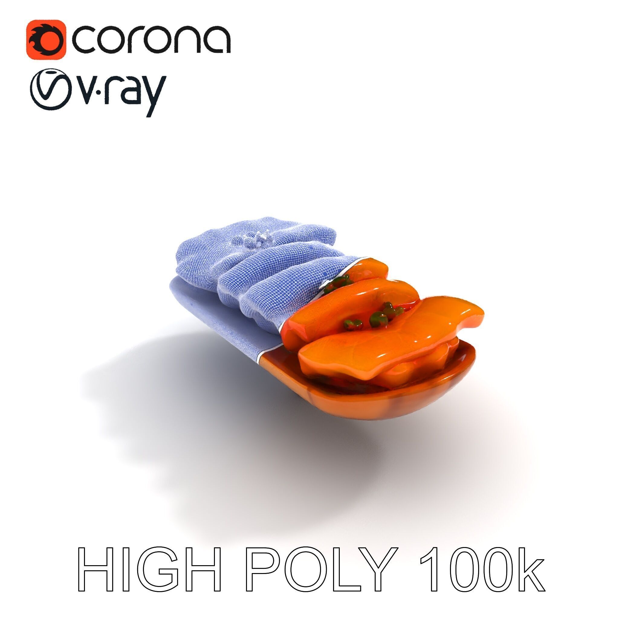 Realistic Smoked Salmon Slices on Wooden Platter D Model Pack Low-poly 3D model_16