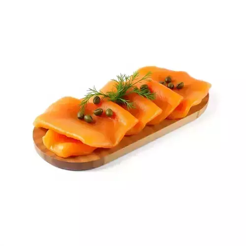 Realistic Smoked Salmon Slices on Wooden Platter D Model Pack