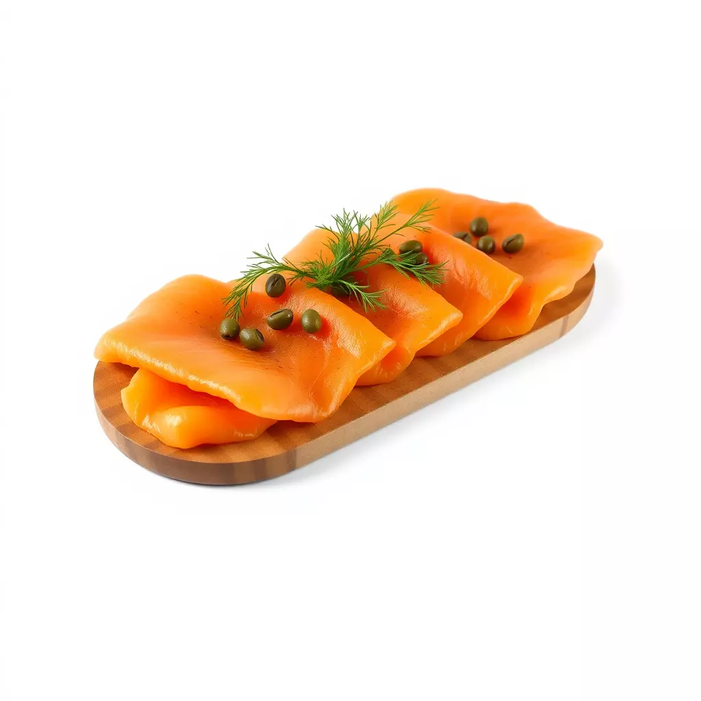 Realistic Smoked Salmon Slices on Wooden Platter D Model Pack Low-poly 3D model_0