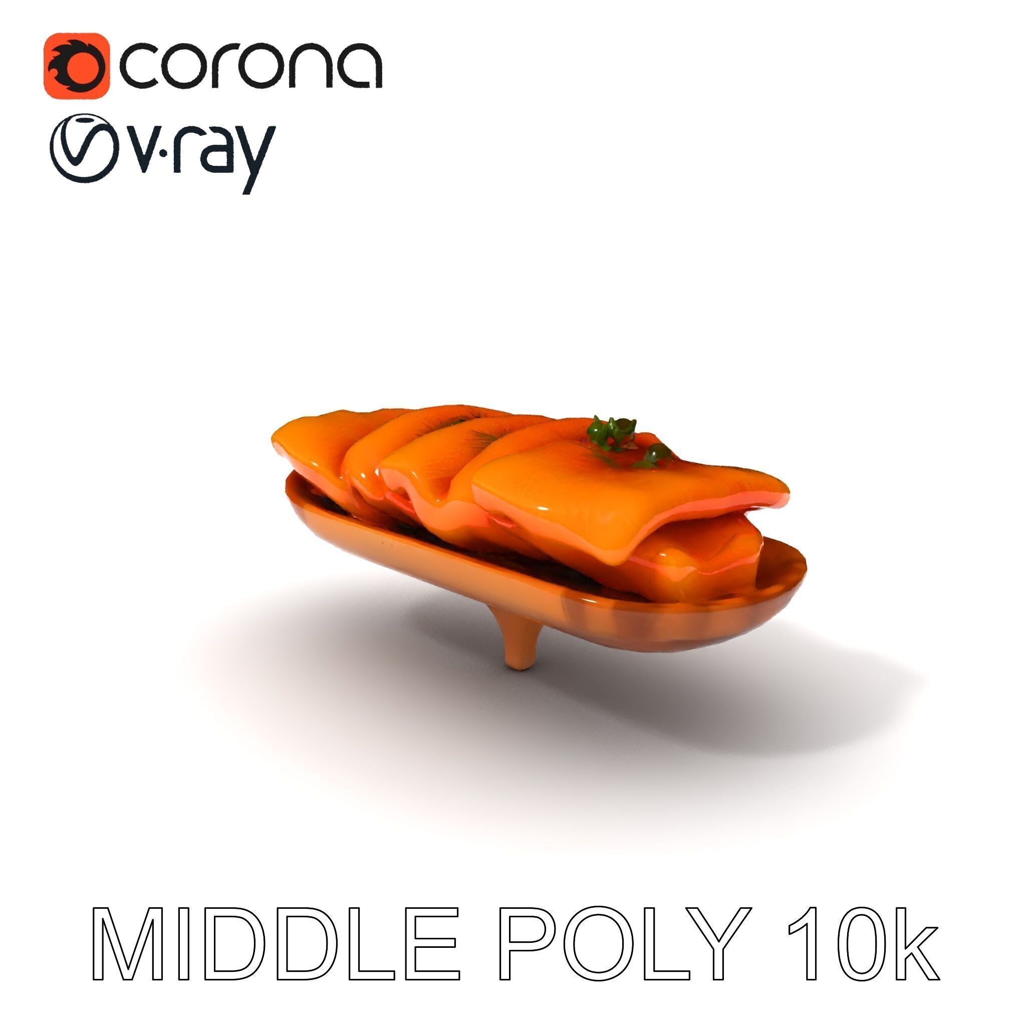 Realistic Smoked Salmon Slices on Wooden Platter D Model Pack Low-poly 3D model_11