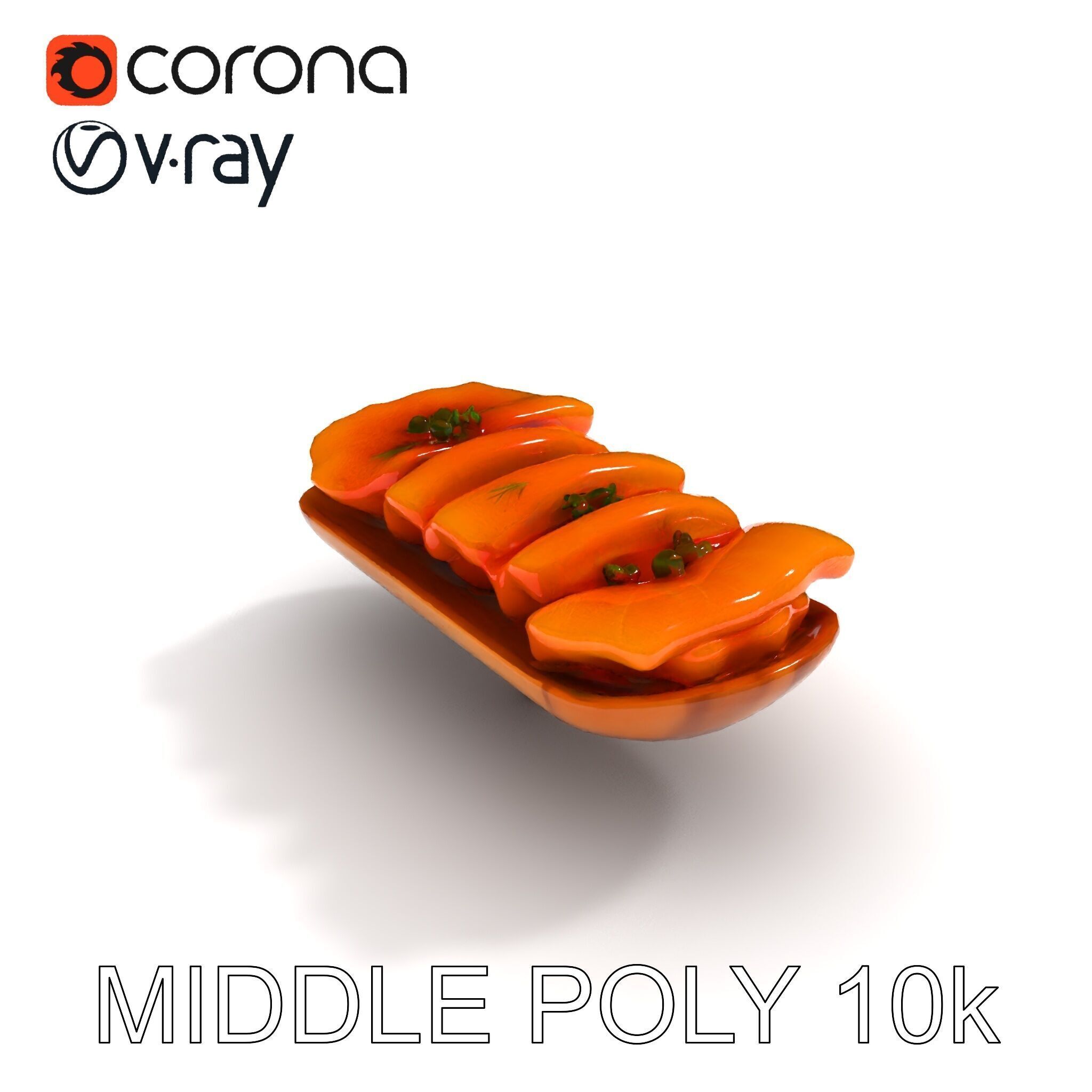 Realistic Smoked Salmon Slices on Wooden Platter D Model Pack Low-poly 3D model_14