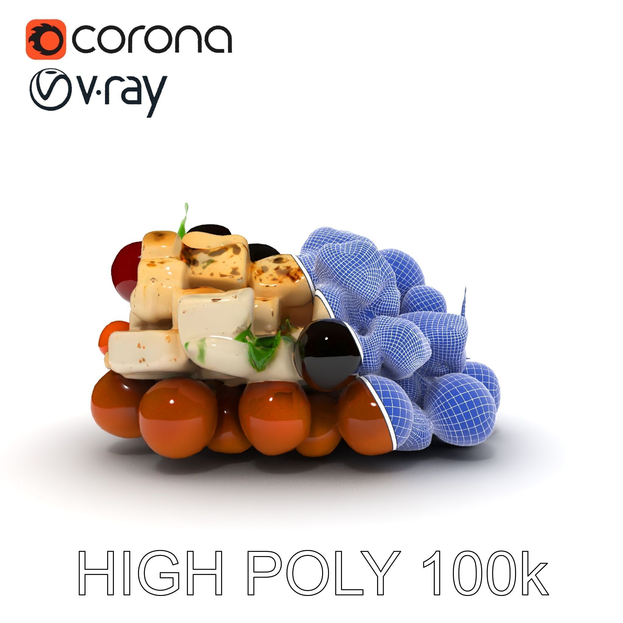 Mediterranean Snack Mix Model Pack with Olives and Cheese Low-poly 3D model_26