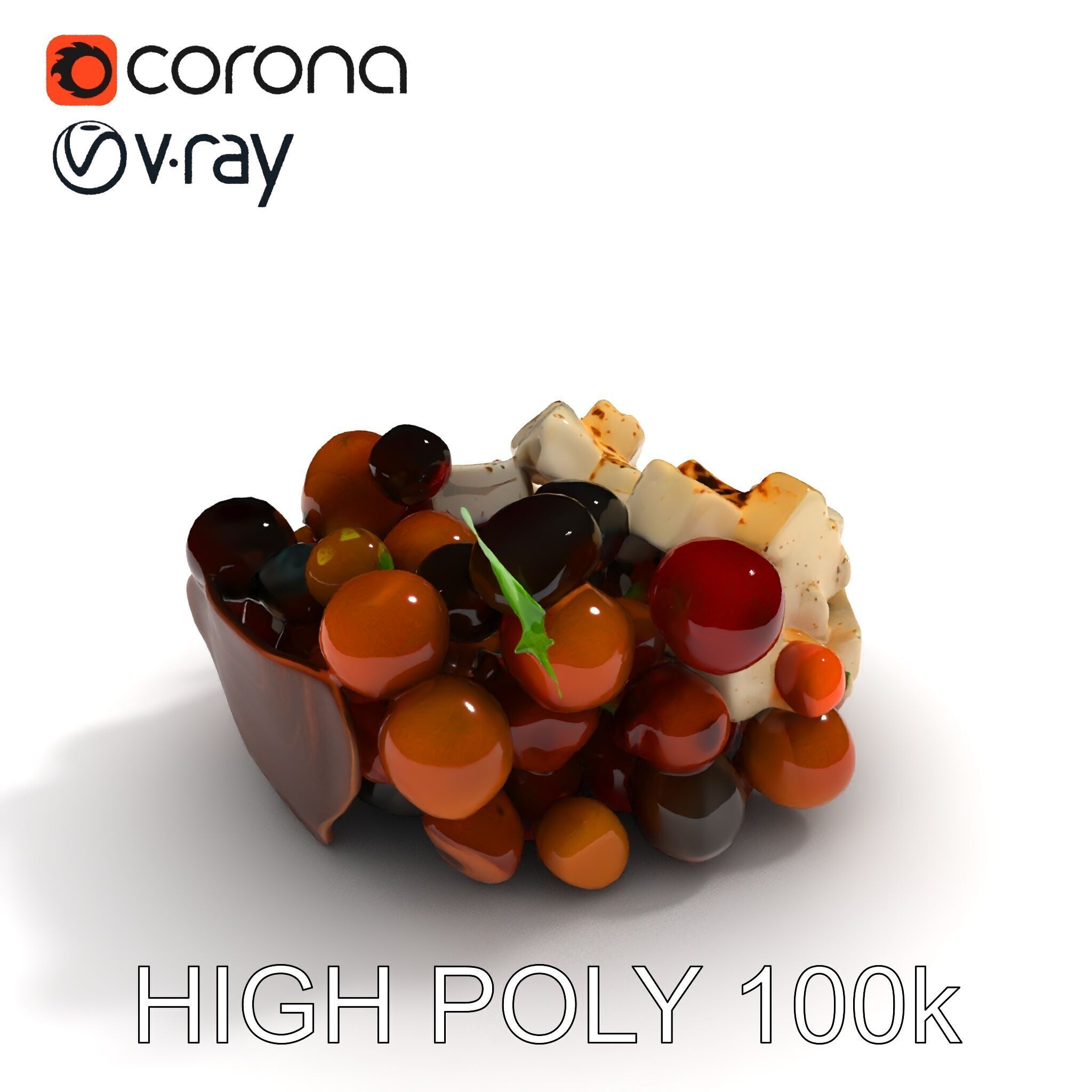 Mediterranean Snack Mix Model Pack with Olives and Cheese Low-poly 3D model_23