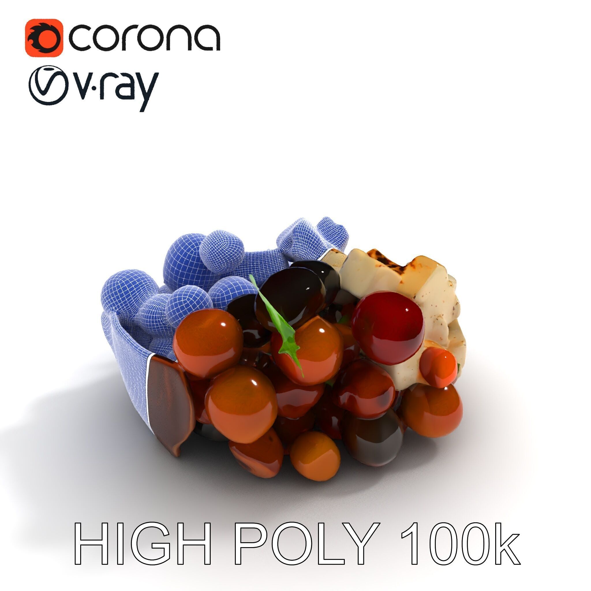 Mediterranean Snack Mix Model Pack with Olives and Cheese Low-poly 3D model_8