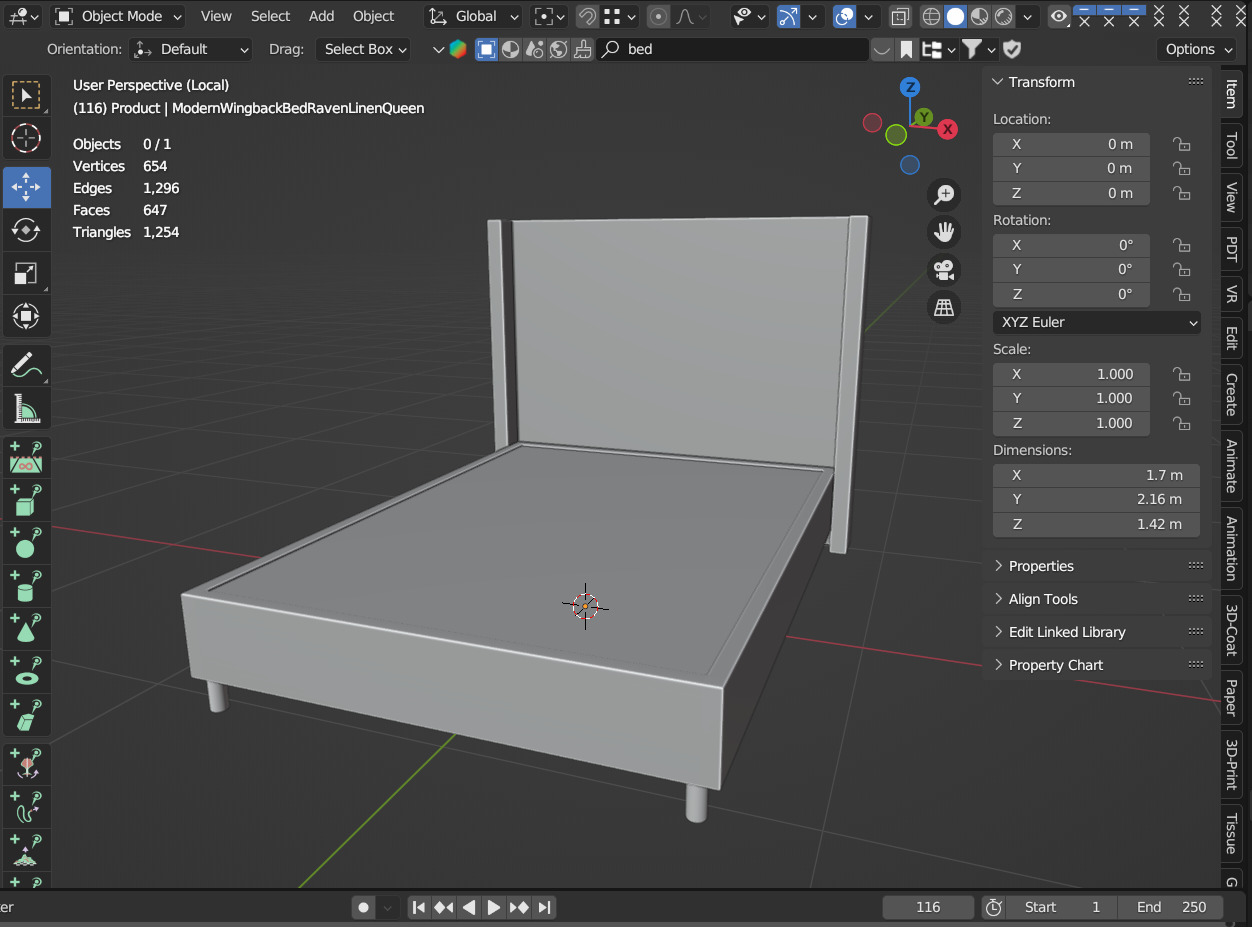 Modern Wingback Bed 3D model_15