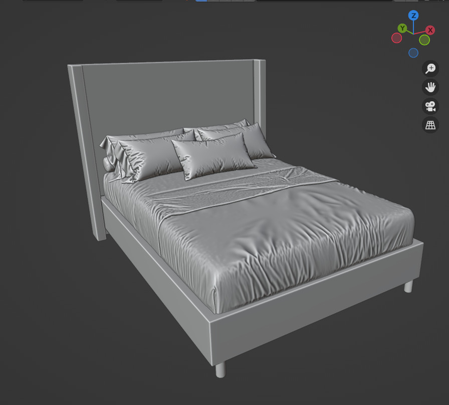 Modern Wingback Bed 3D model_16