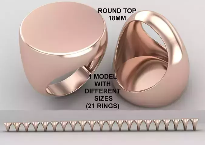 Round Signet Ring Base 18MM top in All sizes 178-MWC