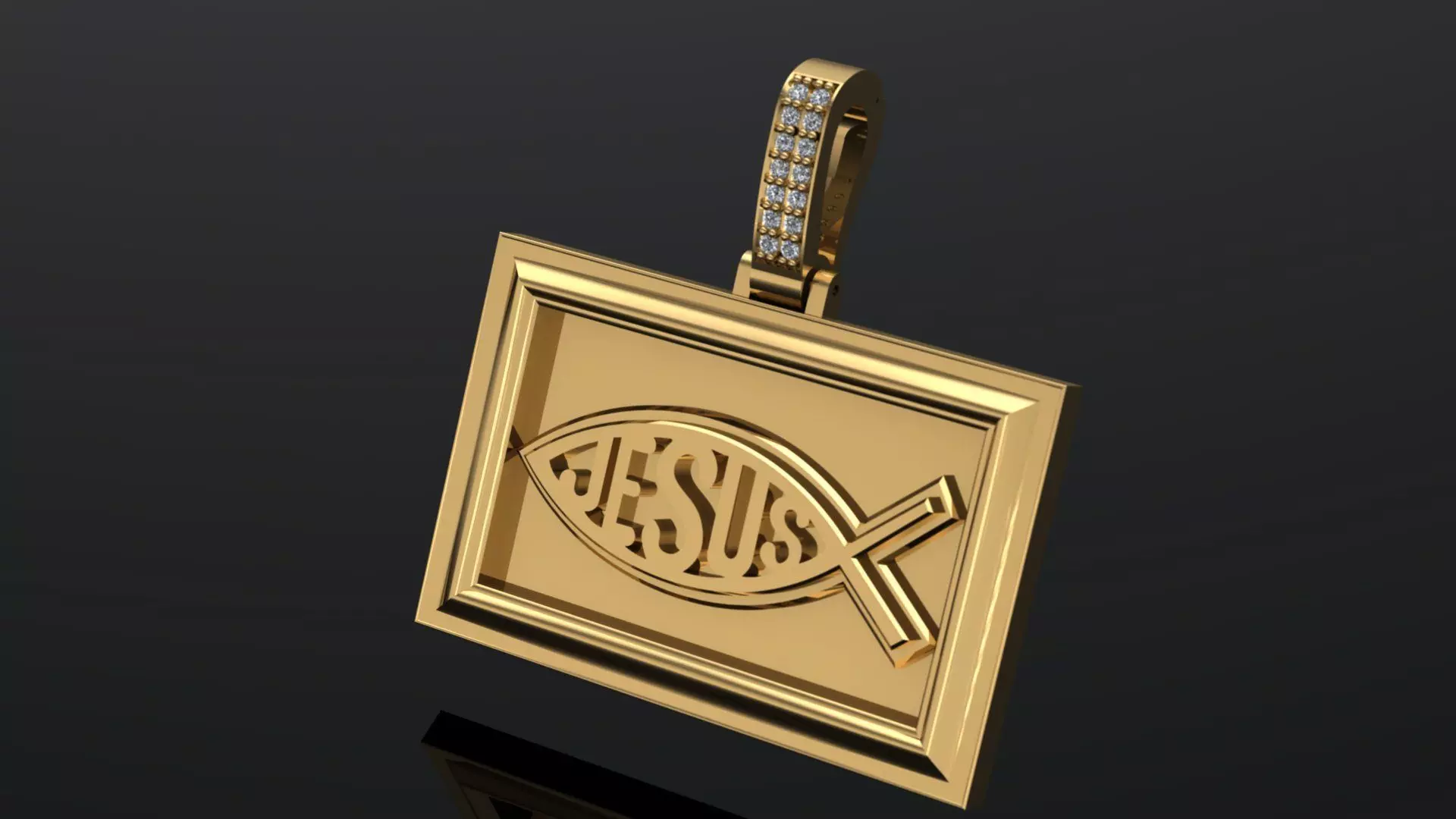 High-Quality 3D Model Jesus Fish Pendant Gold Finish 3D print model