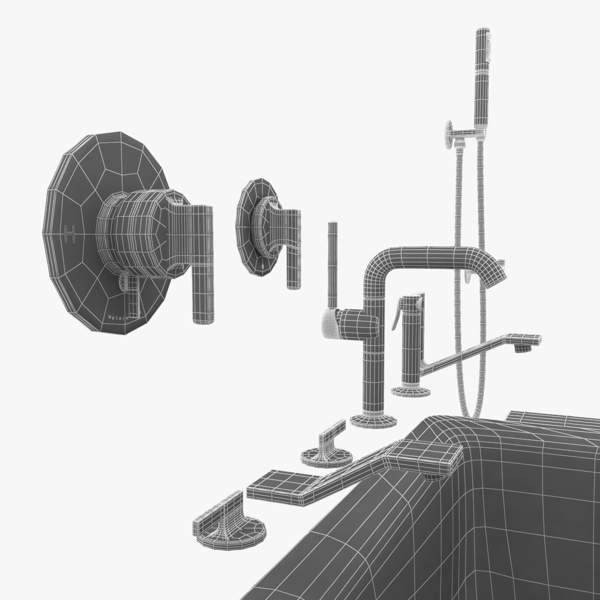 Waterworks plumbing fixtures  kohler bathtub  duravit toilet 3D model_14