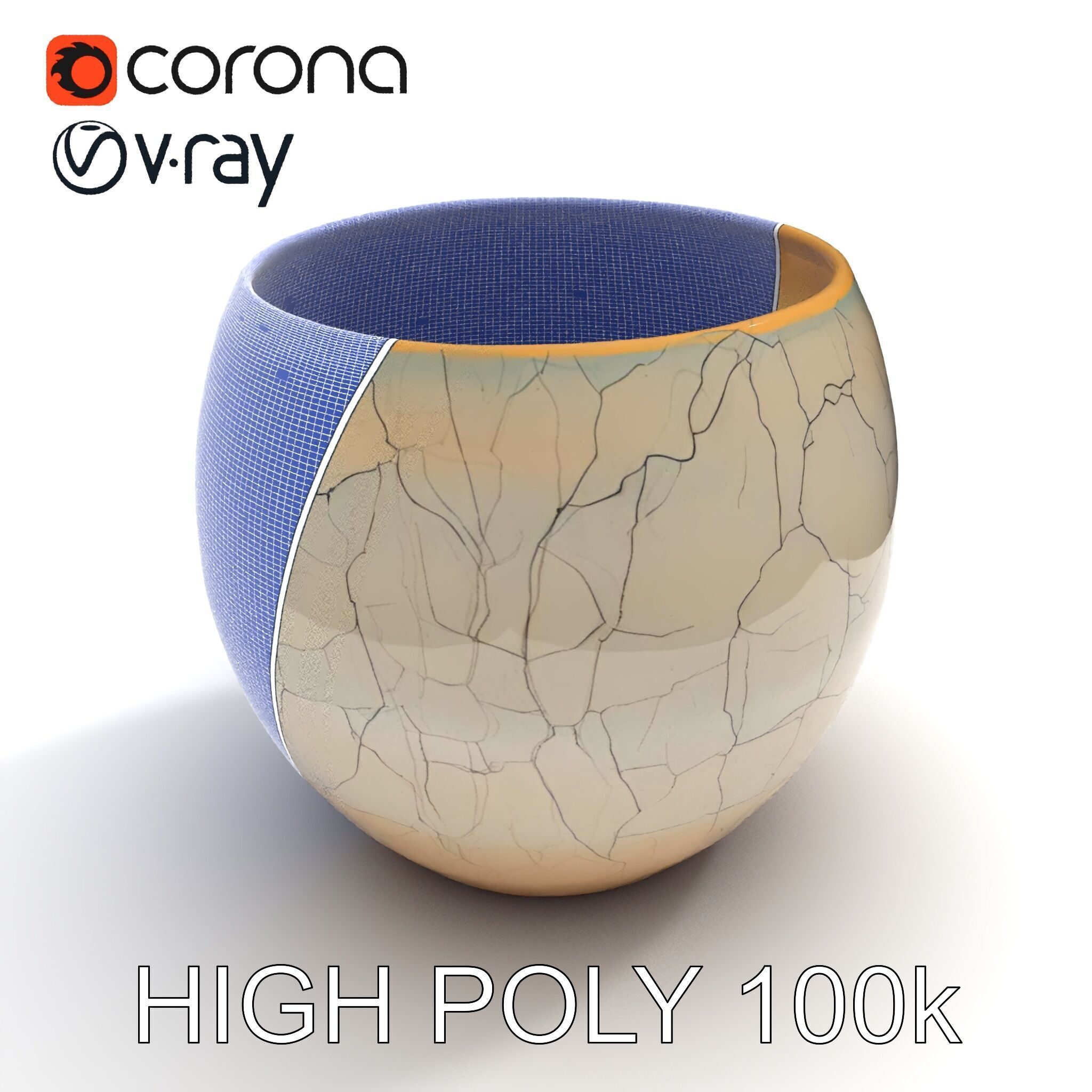 Elegant Ceramic Vase Model Pack with Crackle Finish Low-poly 3D model_16