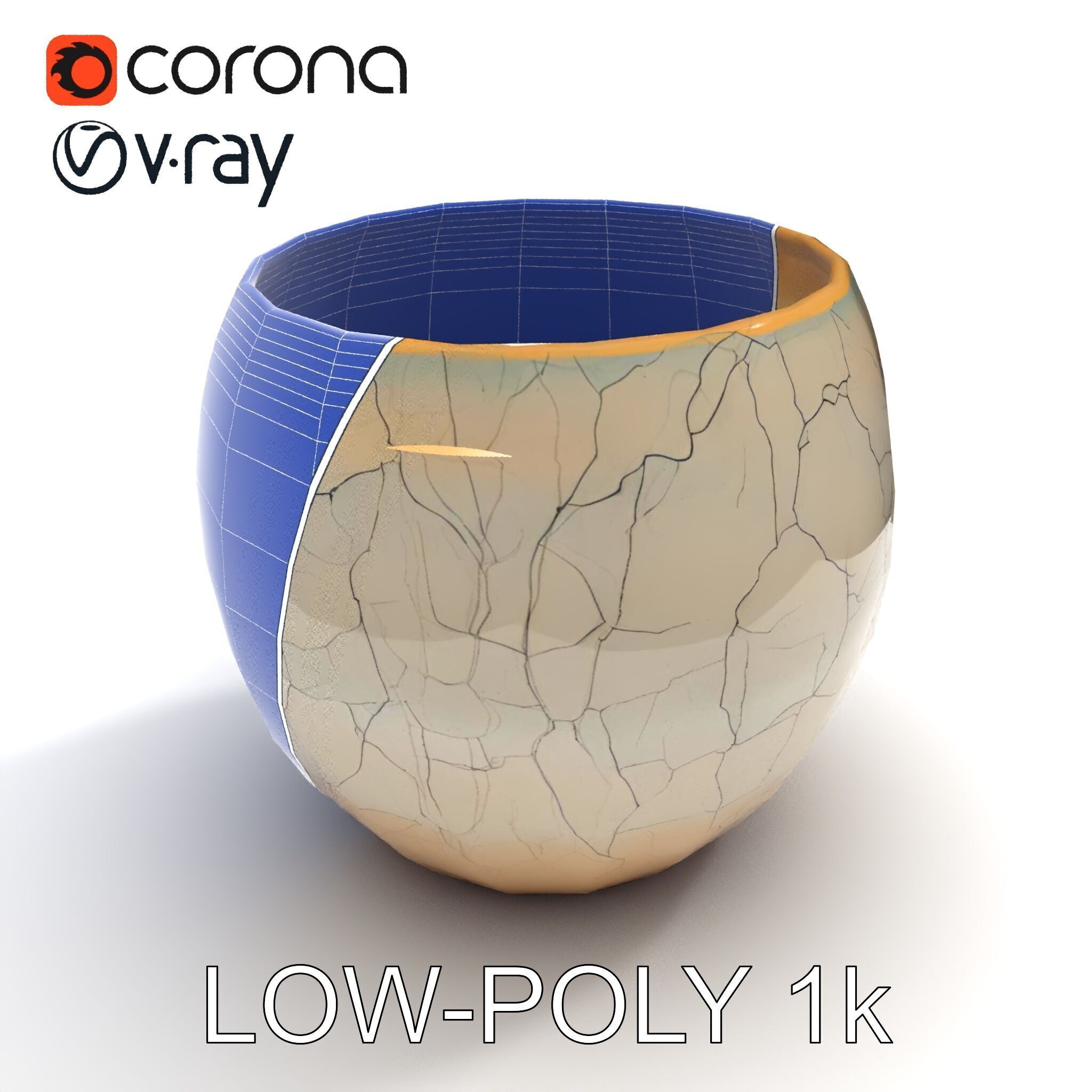 Elegant Ceramic Vase Model Pack with Crackle Finish Low-poly 3D model_15