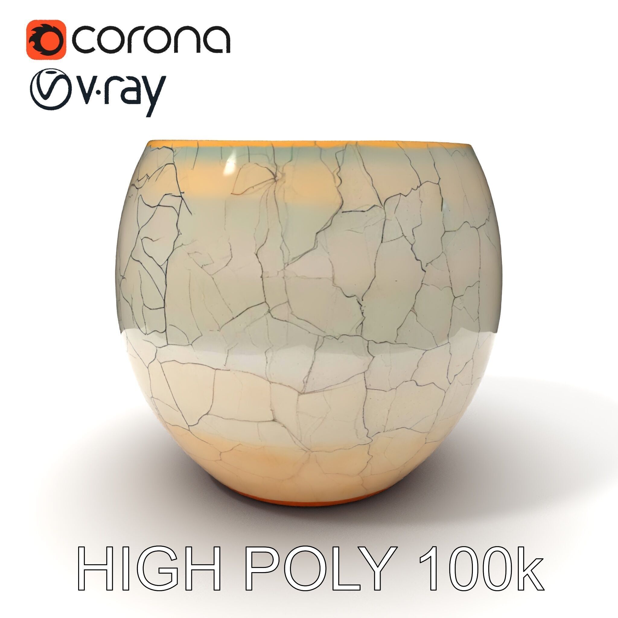 Elegant Ceramic Vase Model Pack with Crackle Finish Low-poly 3D model_3