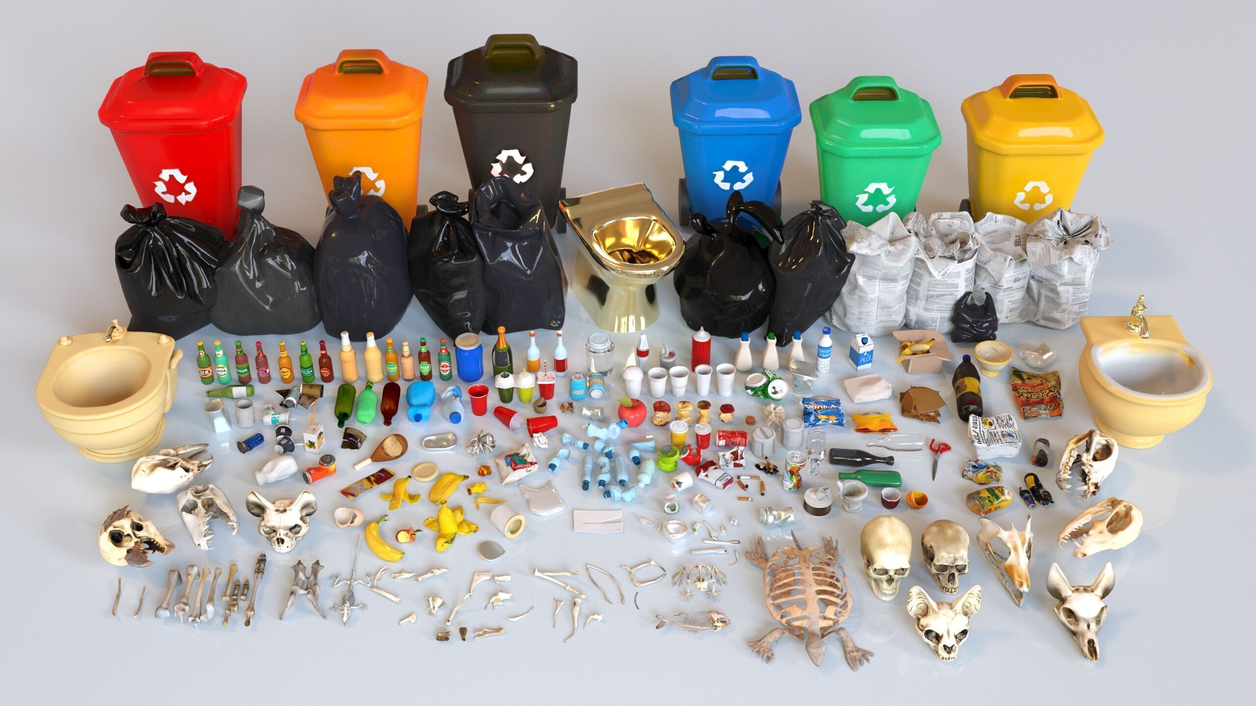 Game Ready Stylized Urban Trash  Waste Pack - 230 assets Low-poly 3D model_21