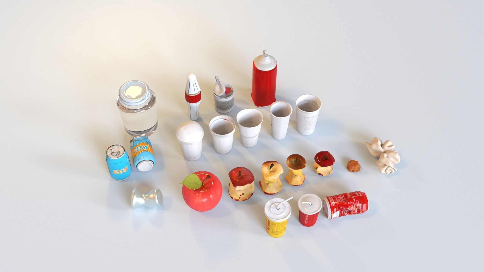 Game Ready Stylized Urban Trash  Waste Pack - 230 assets Low-poly 3D model_11