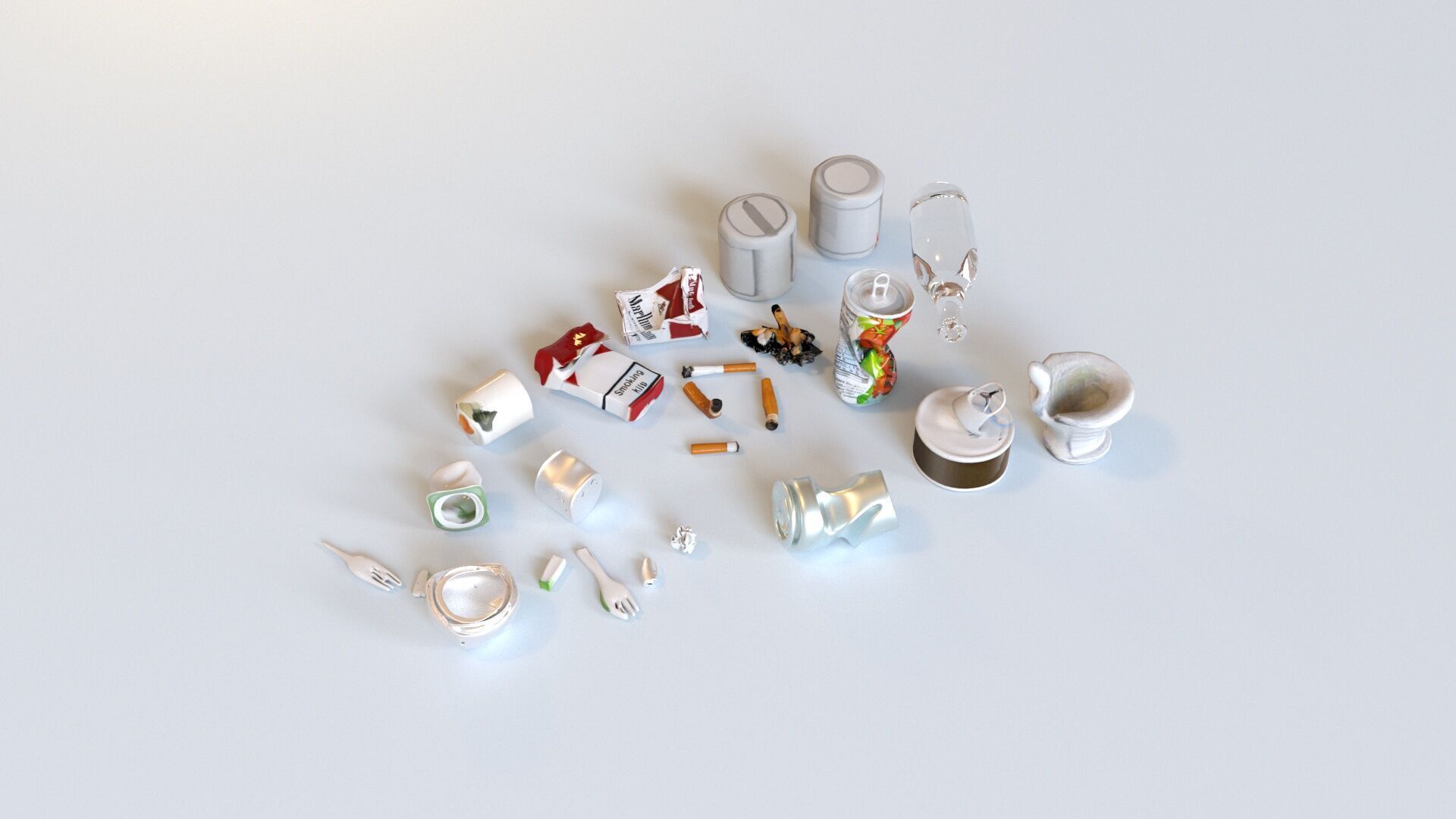 Game Ready Stylized Urban Trash  Waste Pack - 230 assets Low-poly 3D model_15