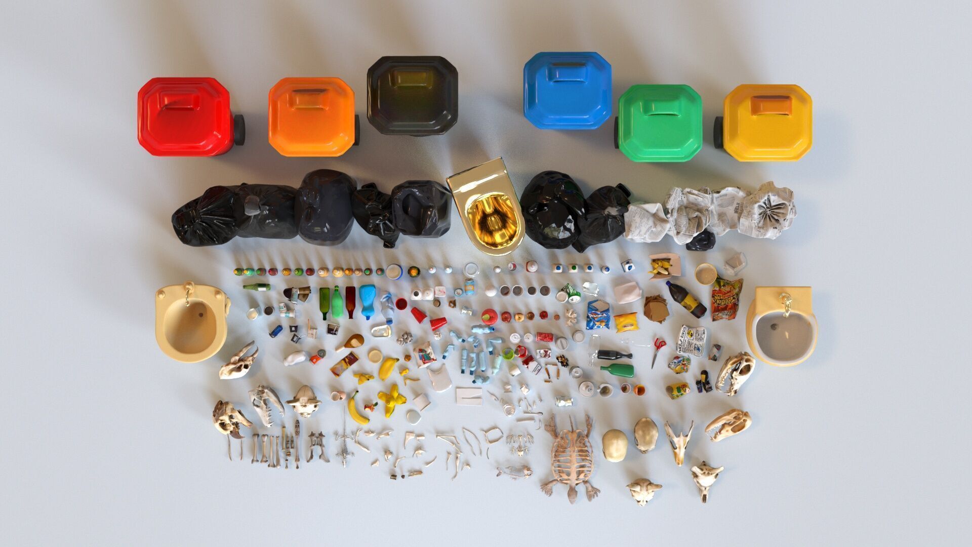 Game Ready Stylized Urban Trash  Waste Pack - 230 assets Low-poly 3D model_20