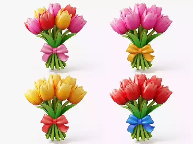 Stylized Tulip Bouquet Pack 3D model