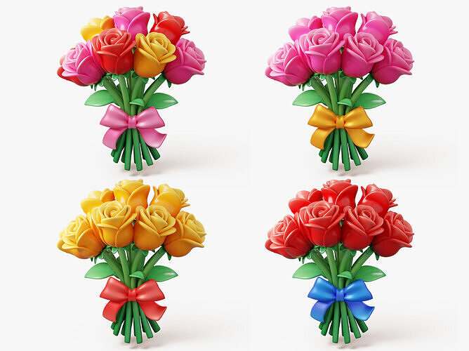 Stylized Rose Bouquet Pack 3D model
