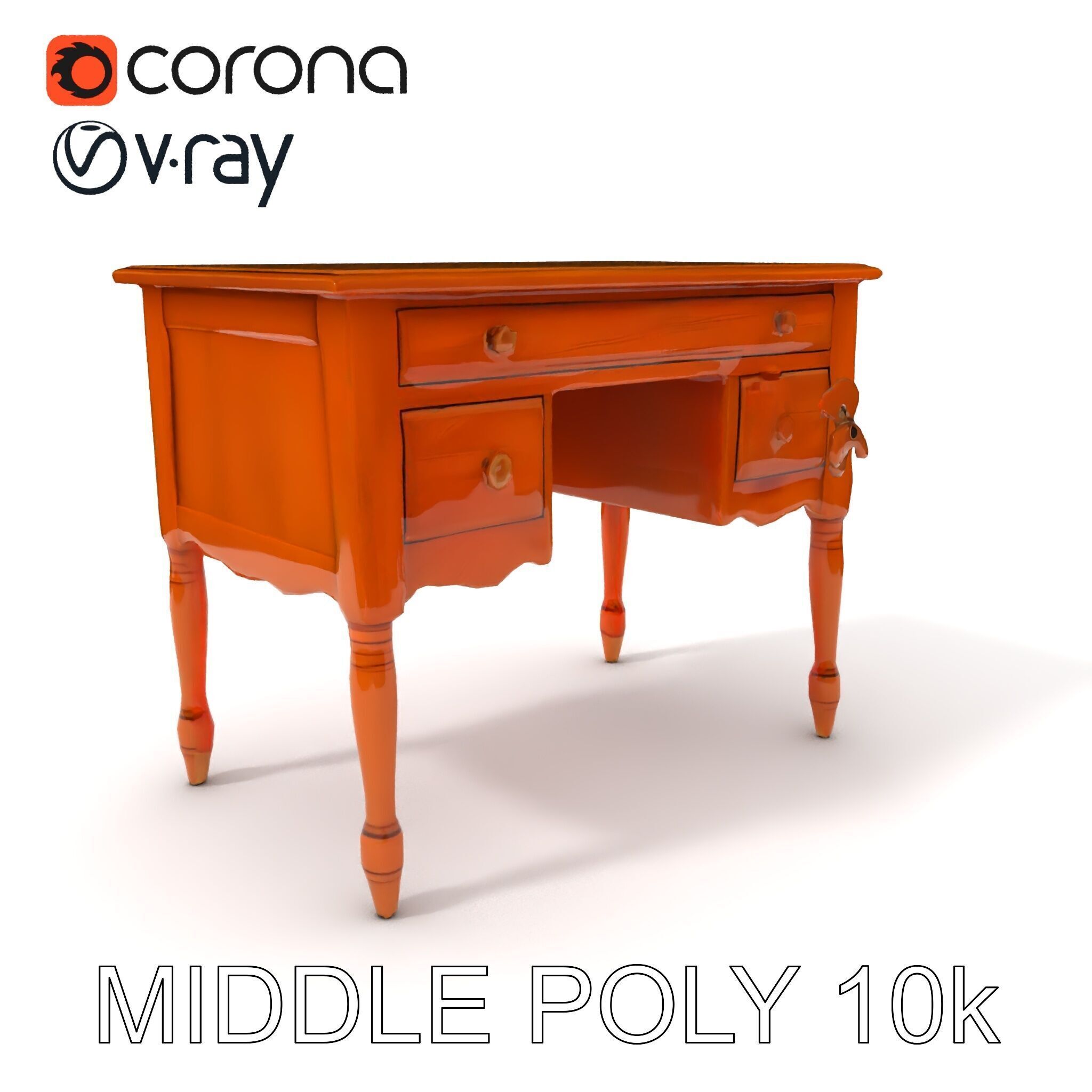 Classic Wooden Desk D Model Pack Low-poly 3D model_24