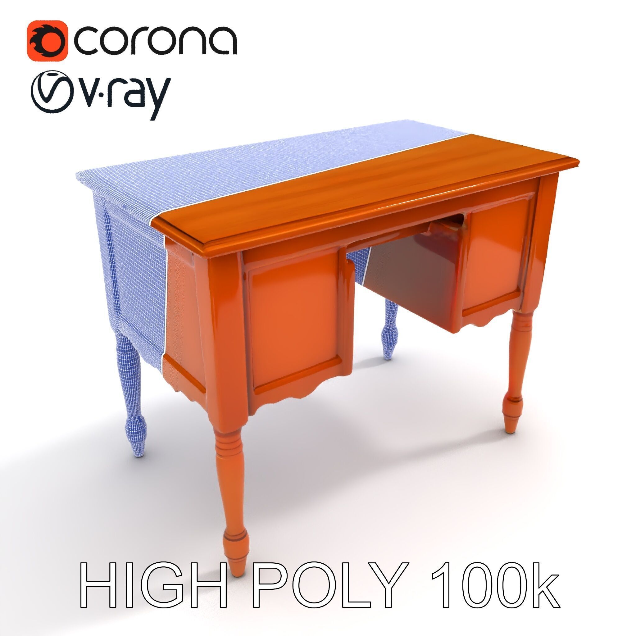 Classic Wooden Desk D Model Pack Low-poly 3D model_23
