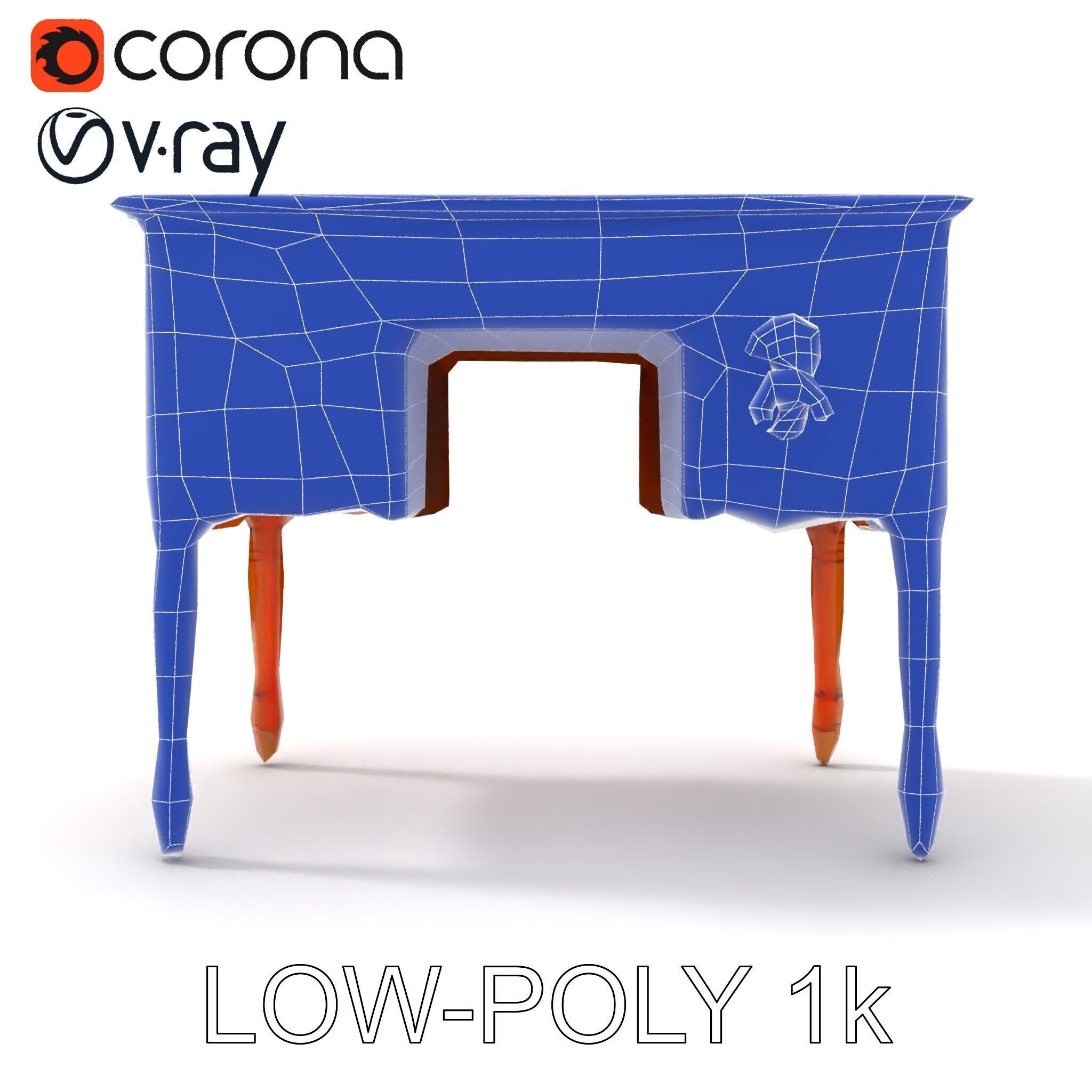 Classic Wooden Desk D Model Pack Low-poly 3D model_12