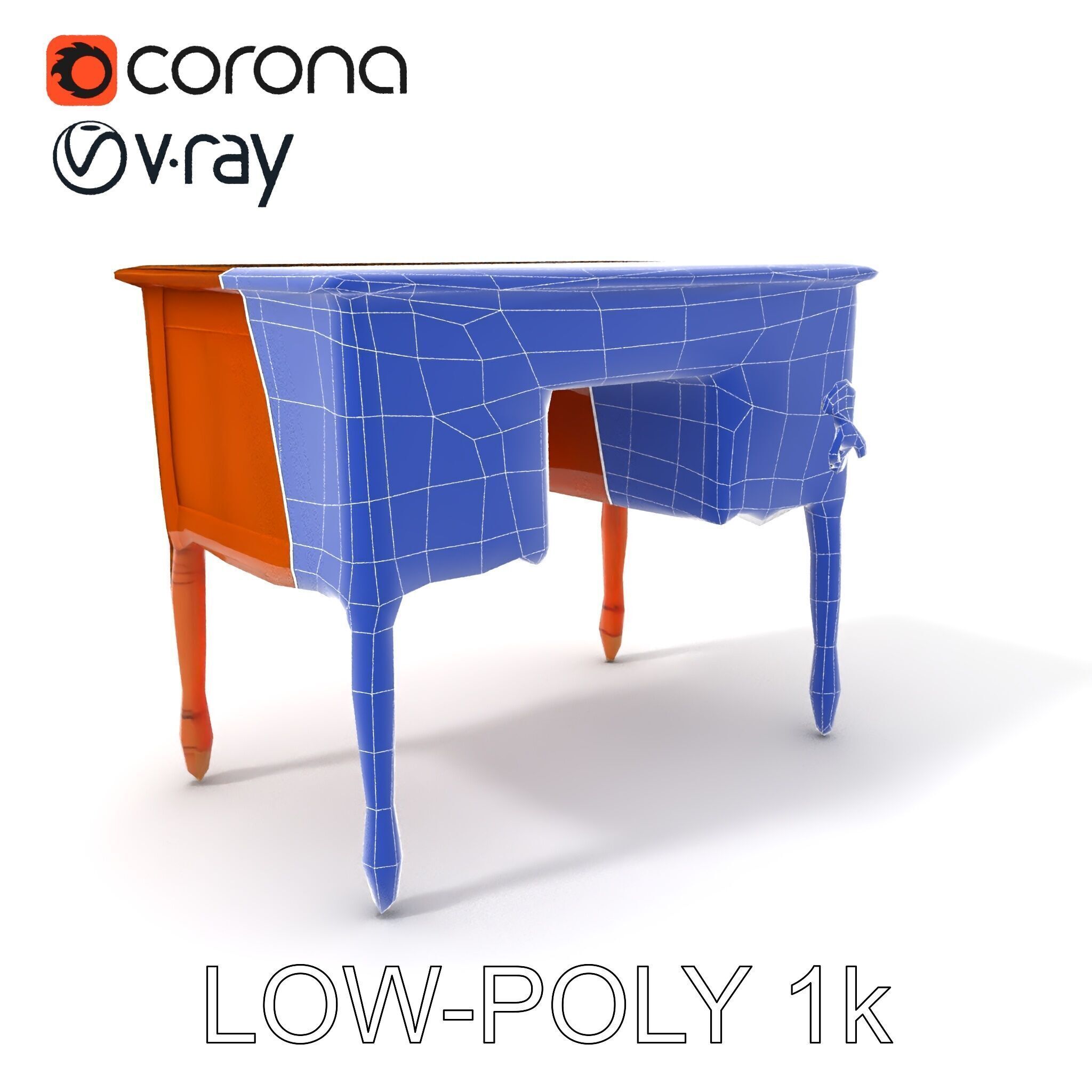 Classic Wooden Desk D Model Pack Low-poly 3D model_31