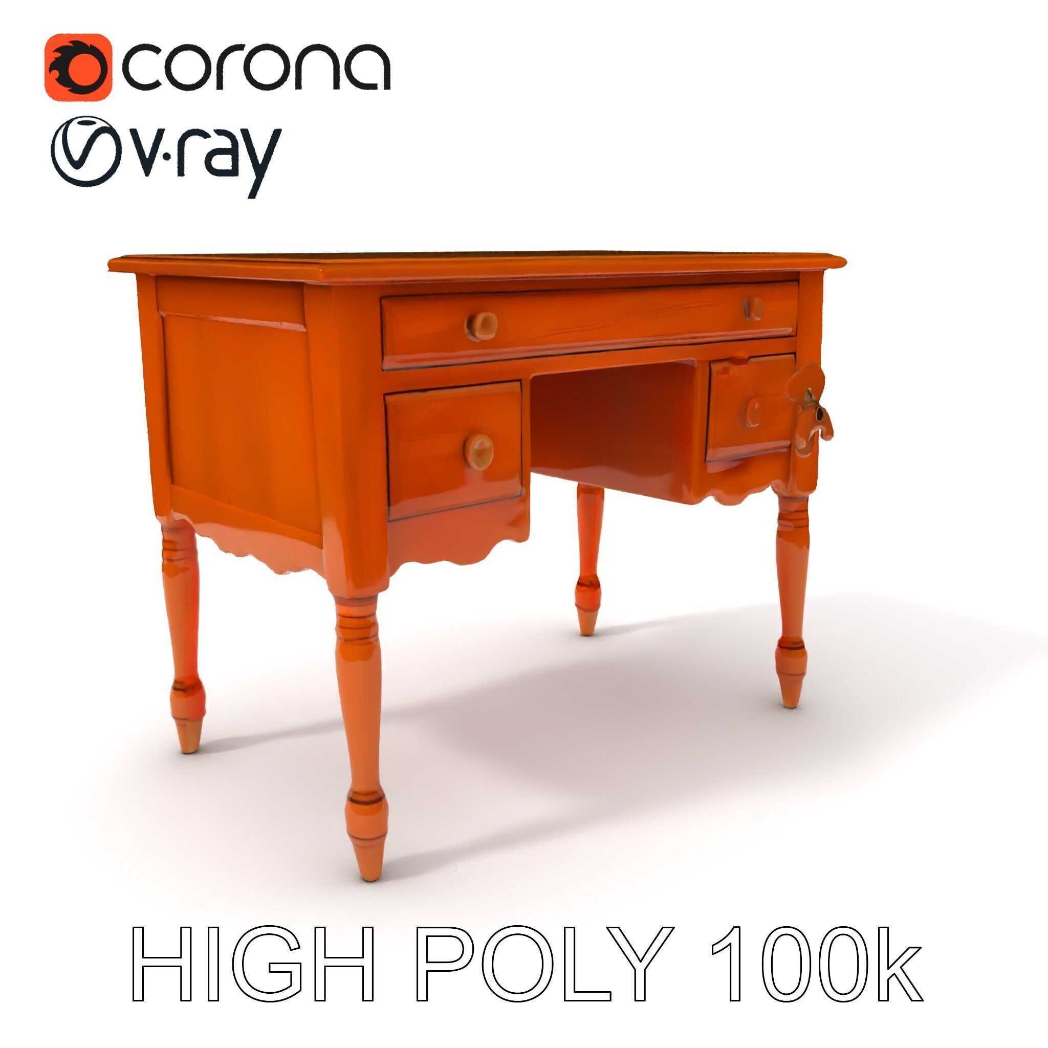 Classic Wooden Desk D Model Pack Low-poly 3D model_3