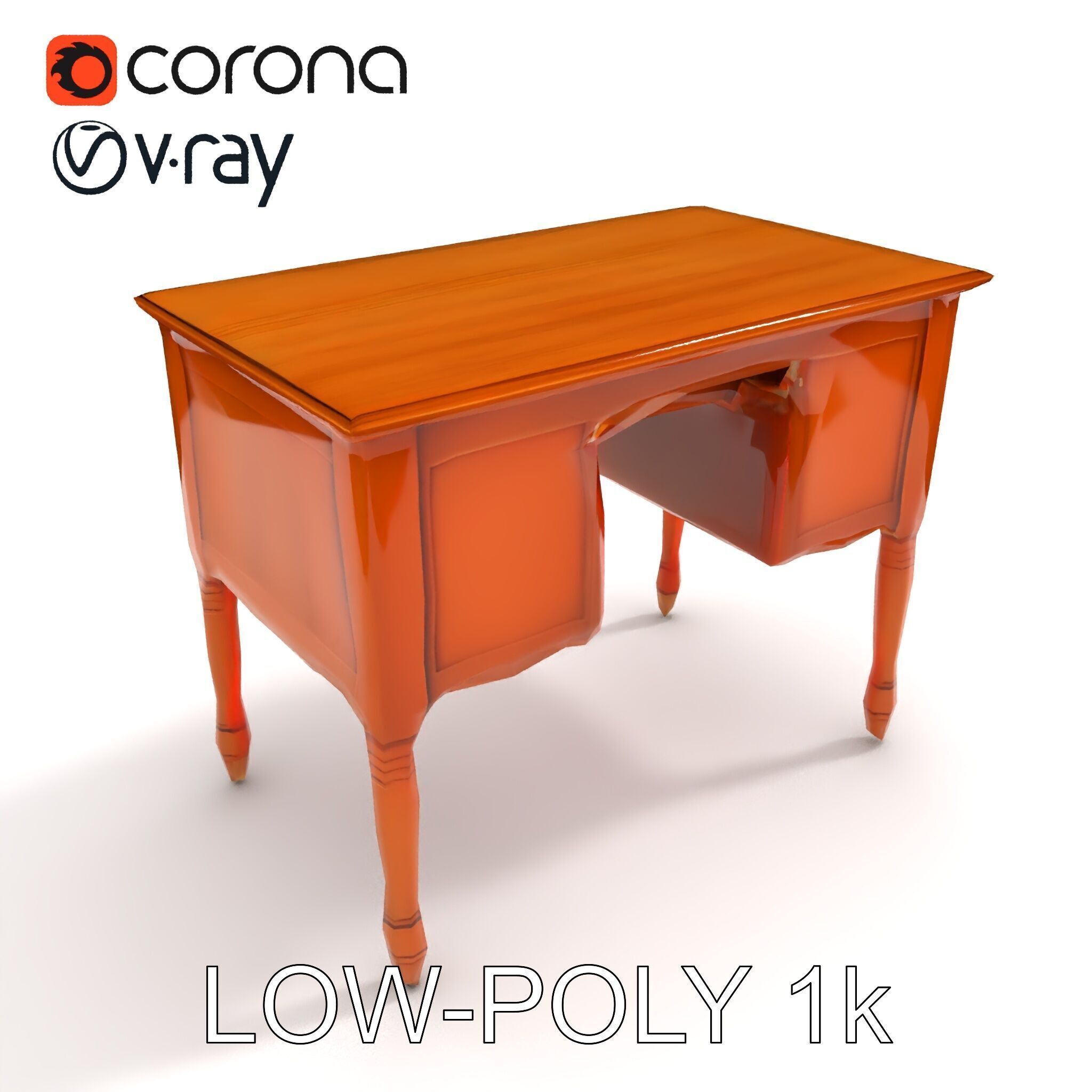Classic Wooden Desk D Model Pack Low-poly 3D model_20