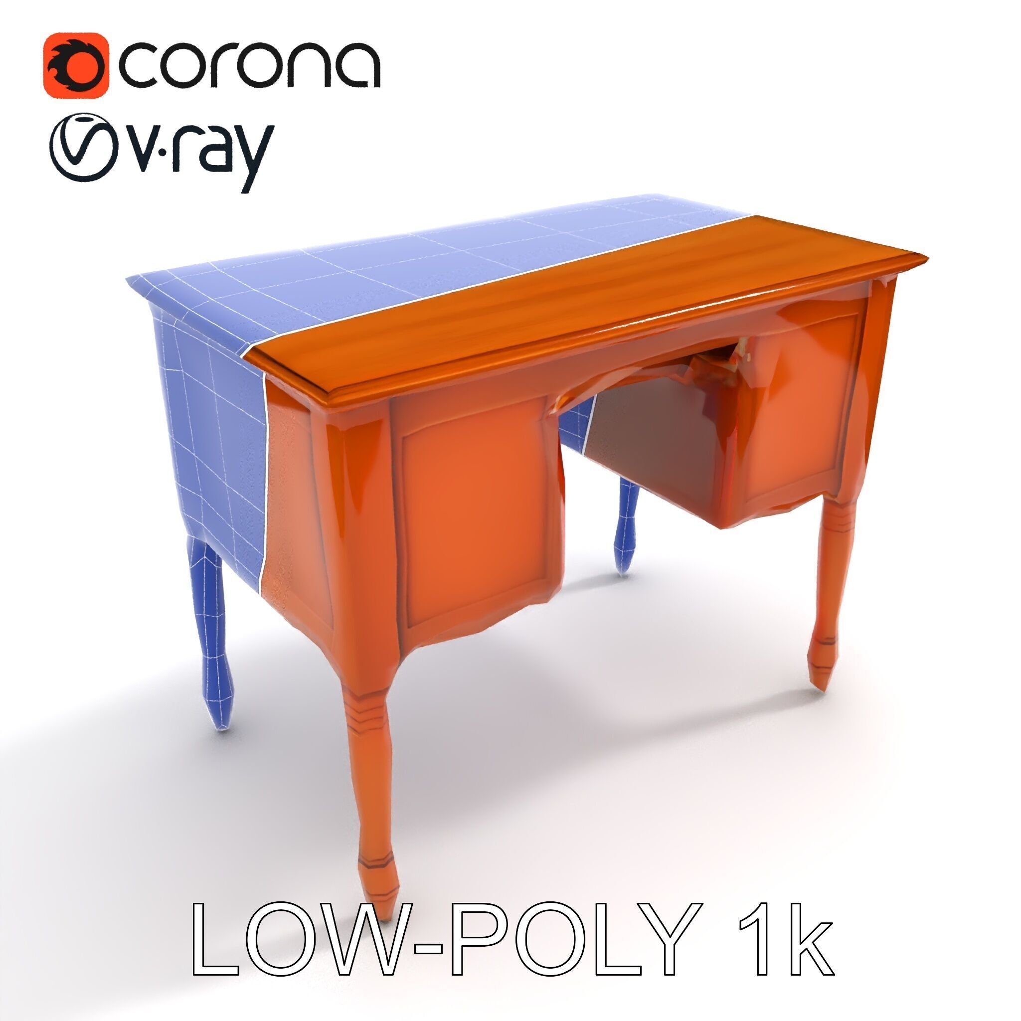 Classic Wooden Desk D Model Pack Low-poly 3D model_22