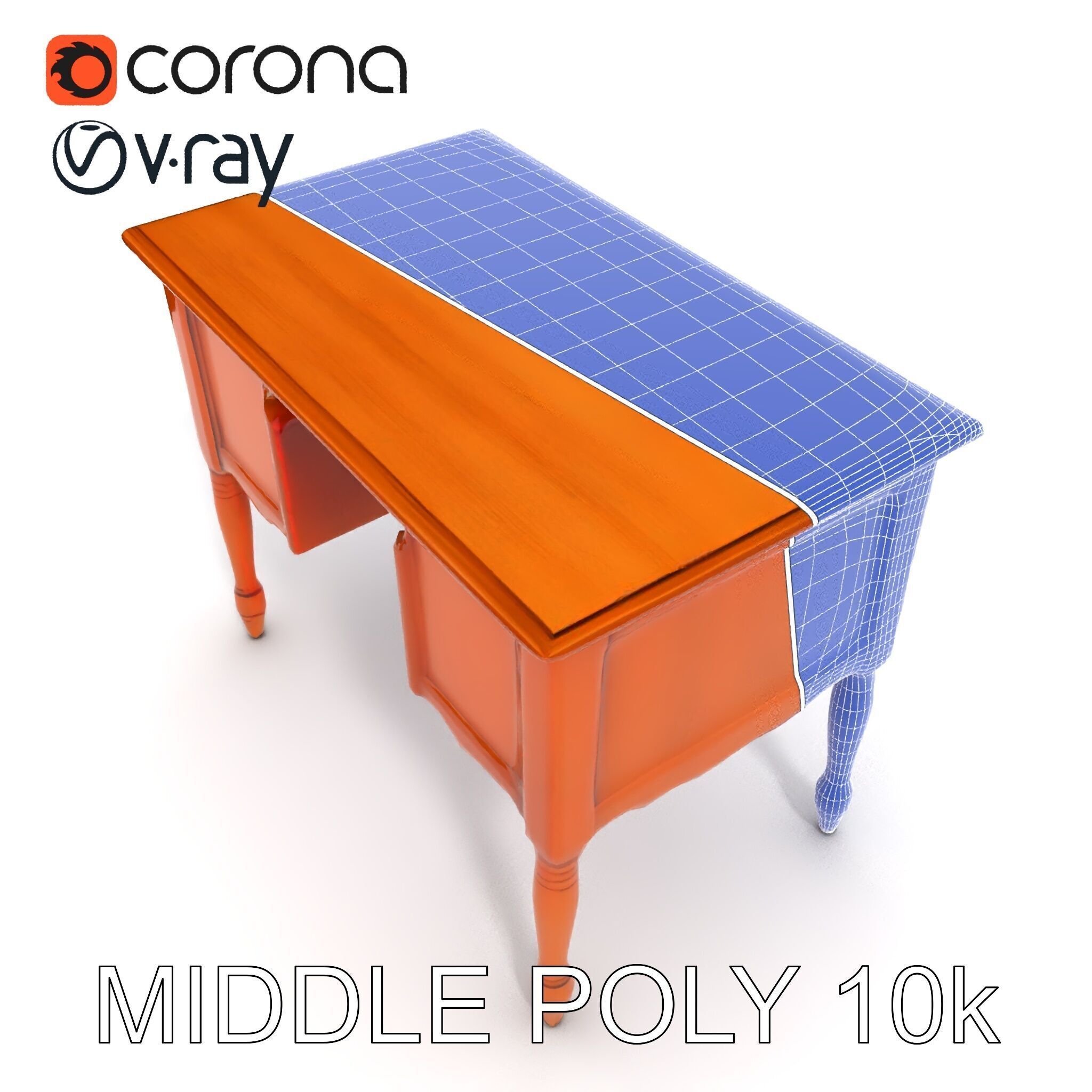 Classic Wooden Desk D Model Pack Low-poly 3D model_6
