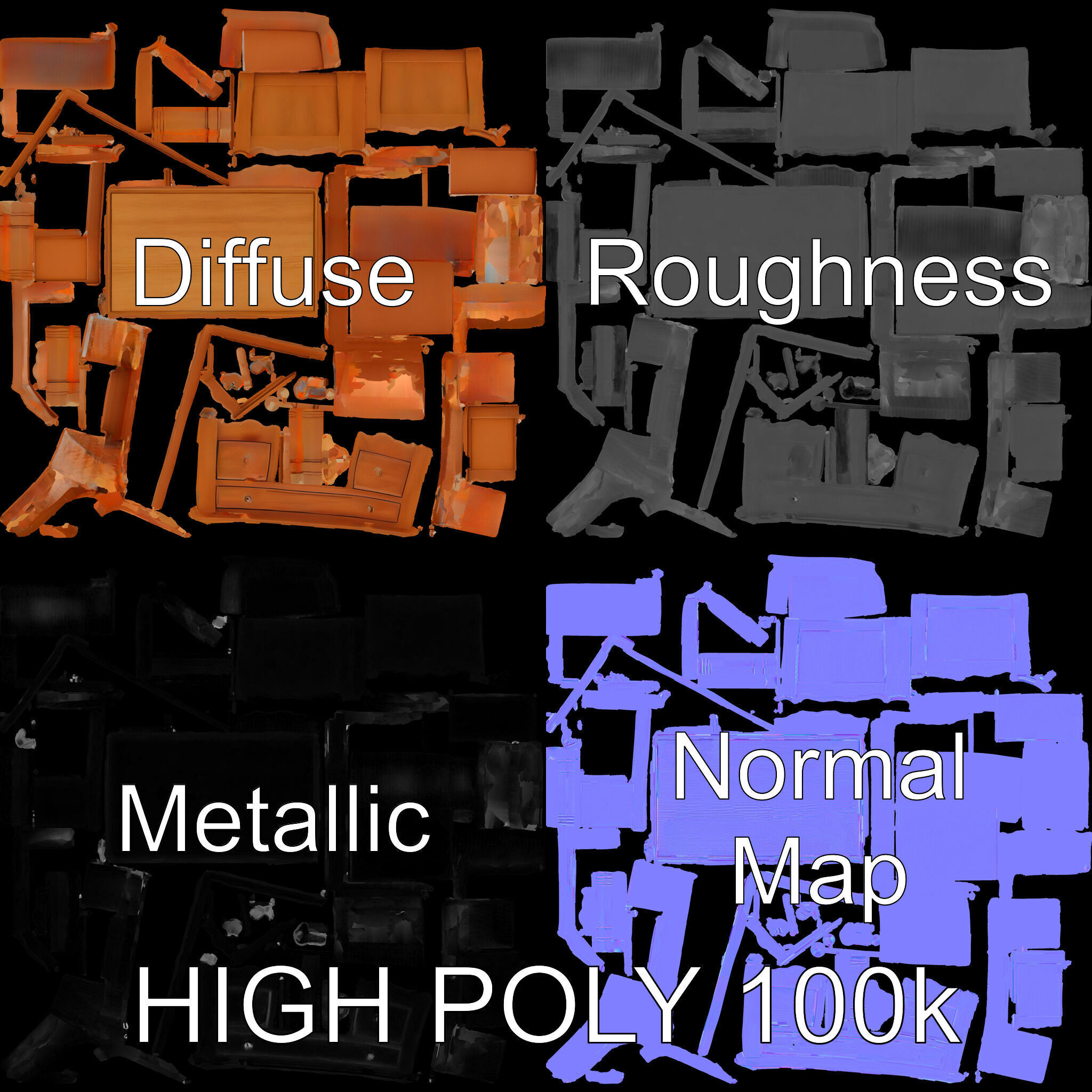 Classic Wooden Desk D Model Pack Low-poly 3D model_2