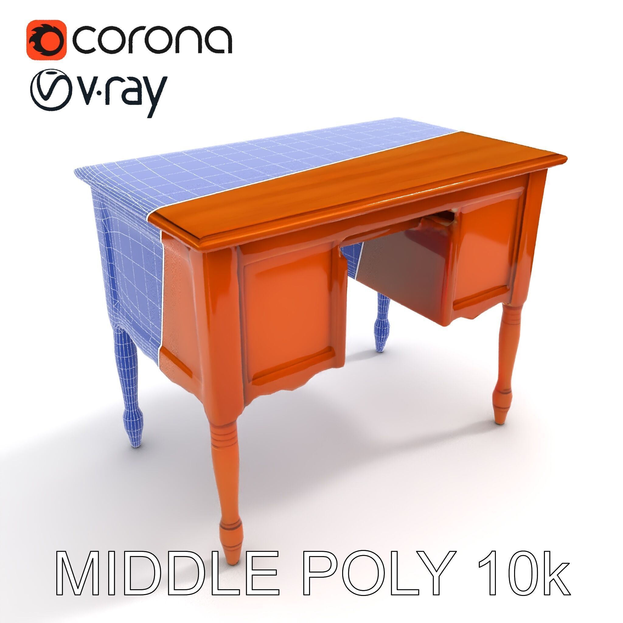 Classic Wooden Desk D Model Pack Low-poly 3D model_33