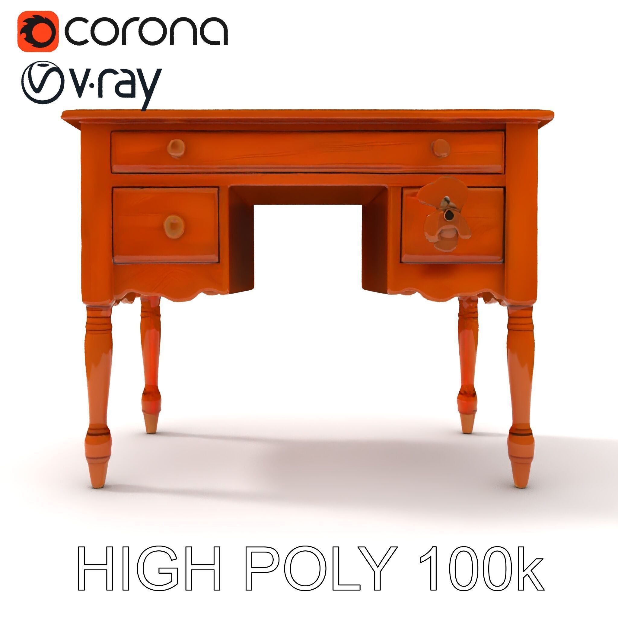 Classic Wooden Desk D Model Pack Low-poly 3D model_35
