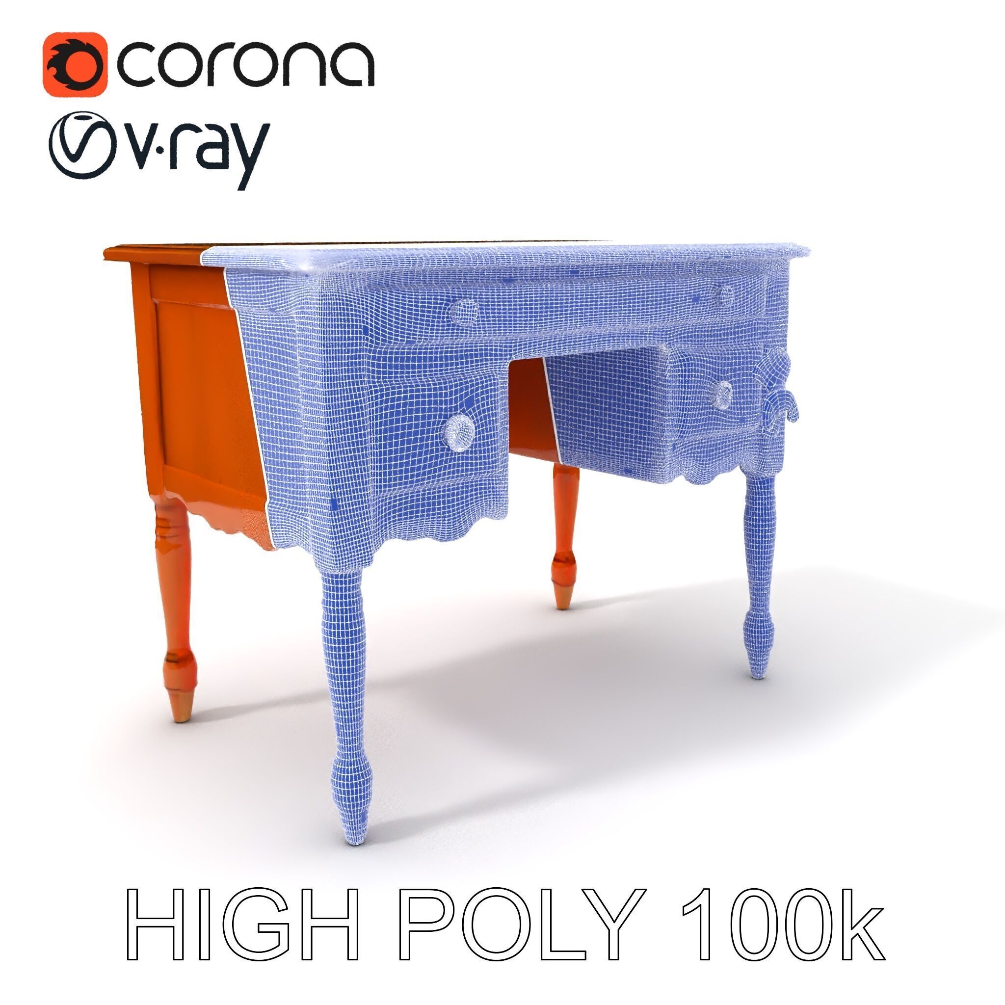 Classic Wooden Desk D Model Pack Low-poly 3D model_4