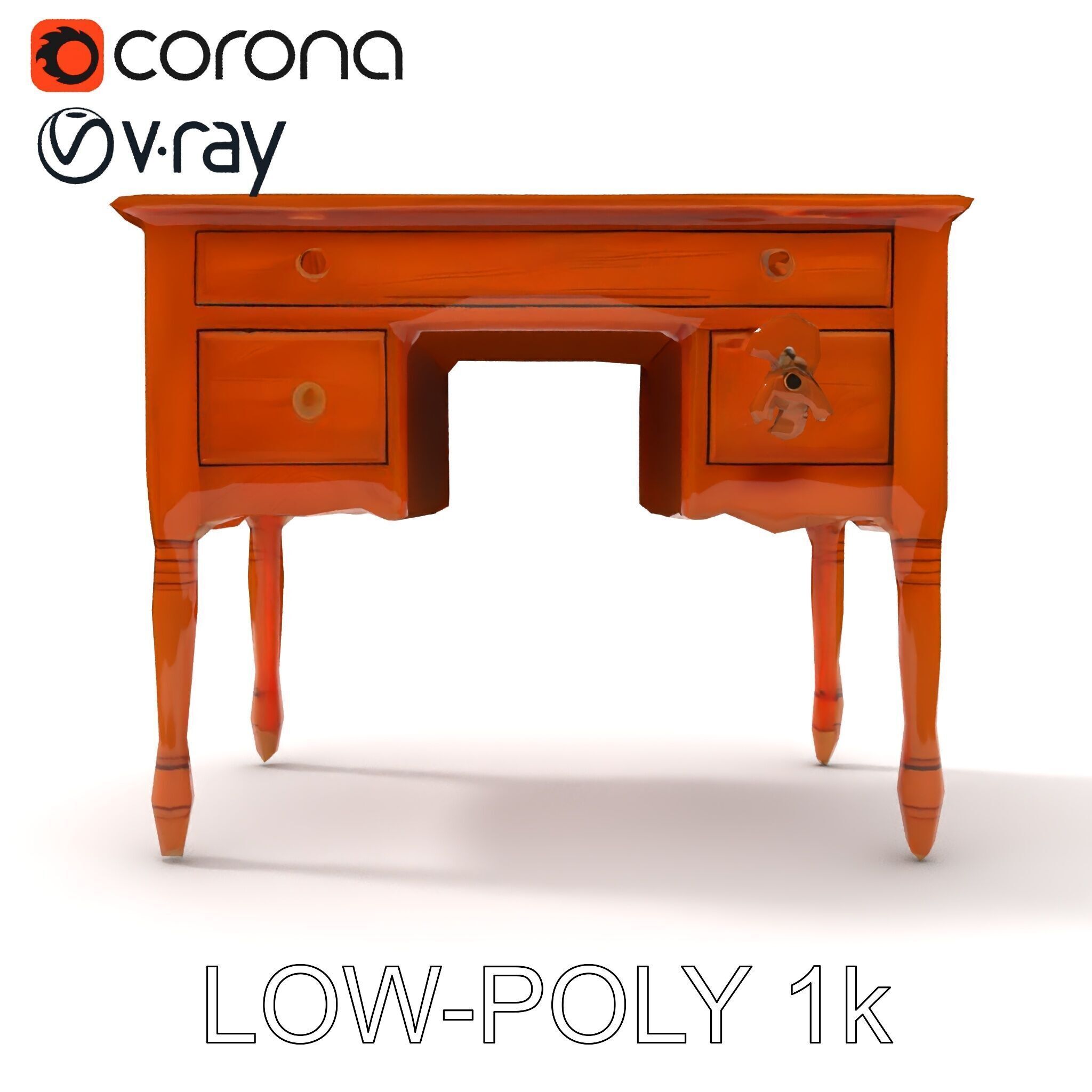 Classic Wooden Desk D Model Pack Low-poly 3D model_10