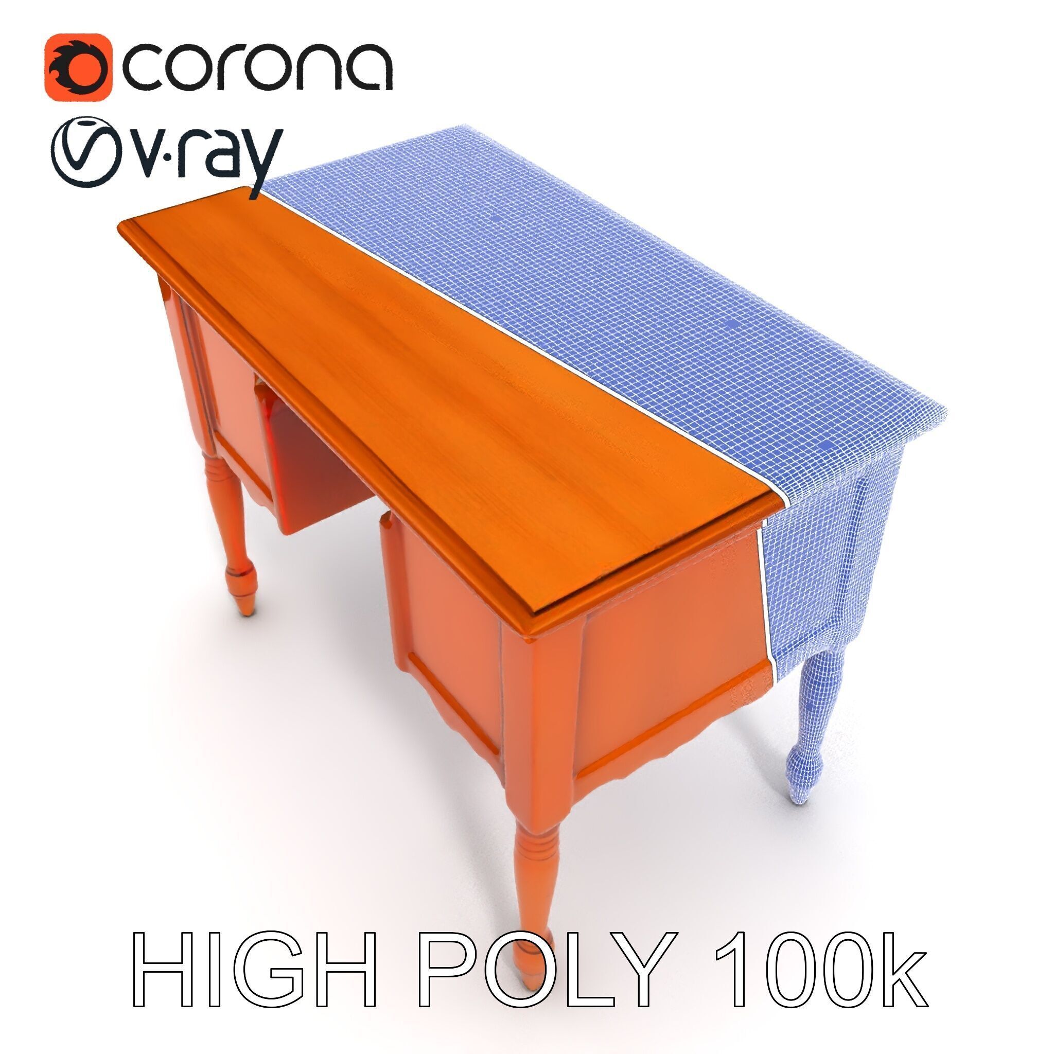 Classic Wooden Desk D Model Pack Low-poly 3D model_8