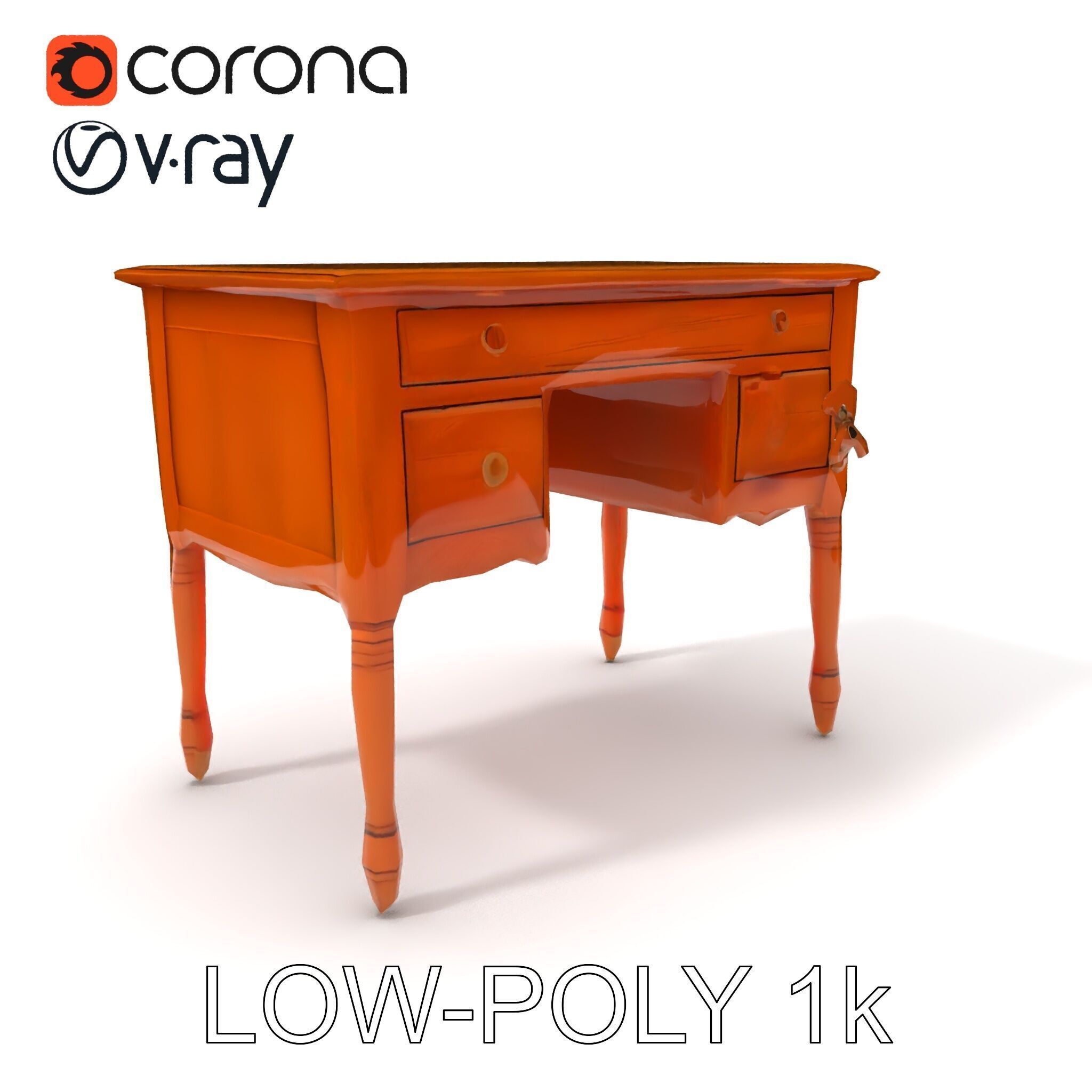 Classic Wooden Desk D Model Pack Low-poly 3D model_25