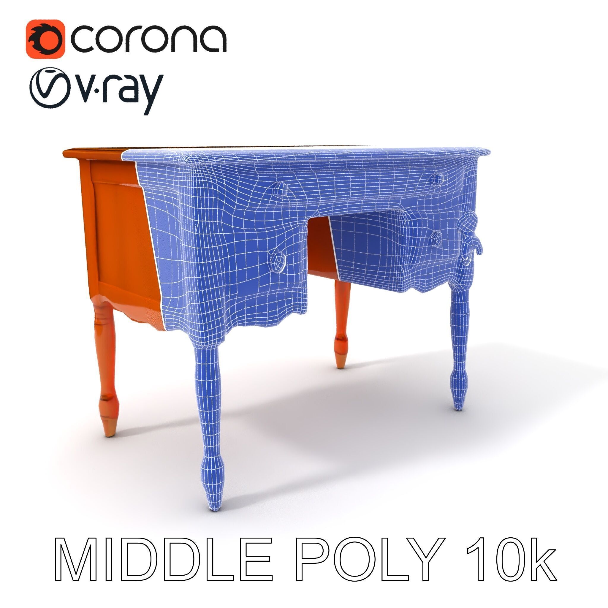 Classic Wooden Desk D Model Pack Low-poly 3D model_21