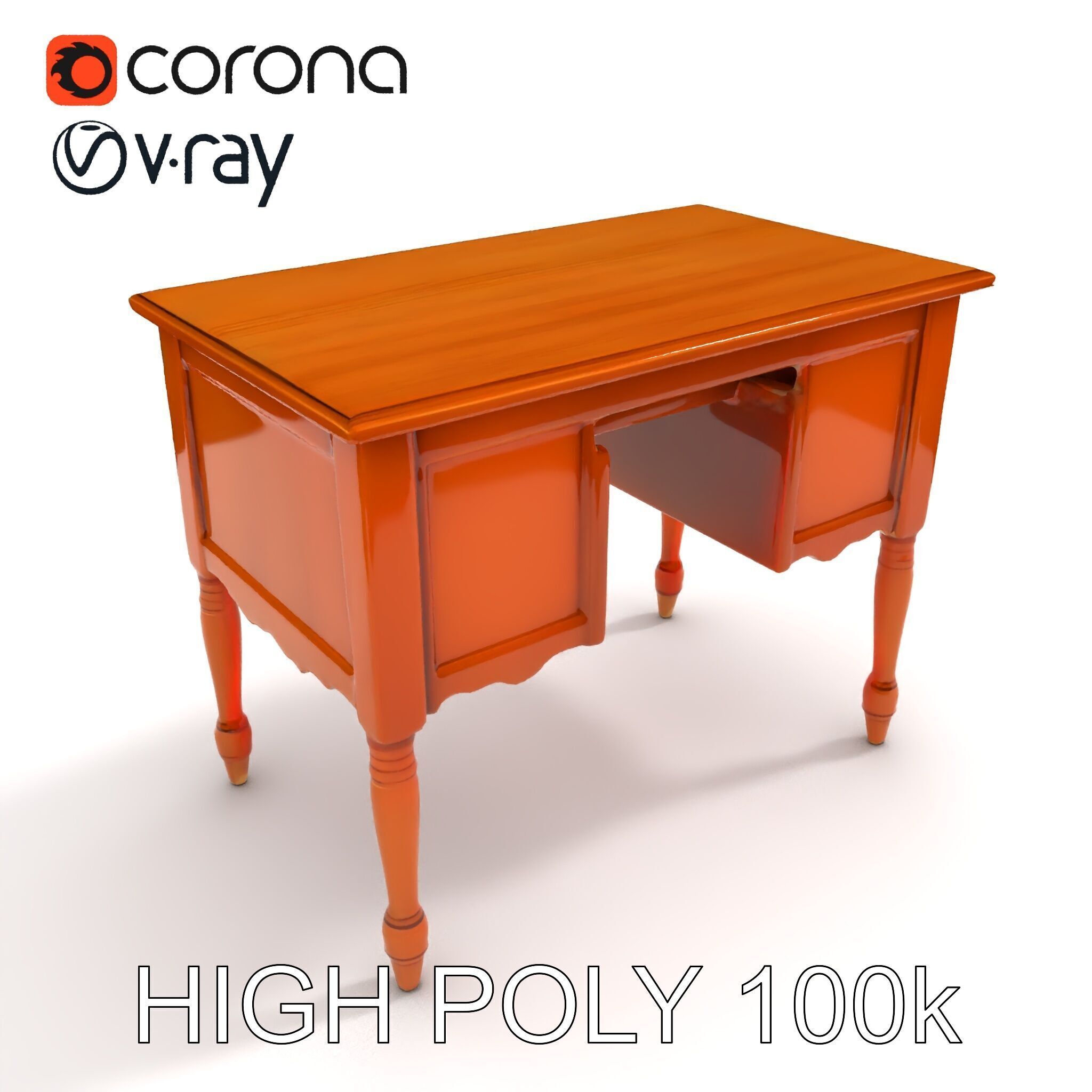 Classic Wooden Desk D Model Pack Low-poly 3D model_32