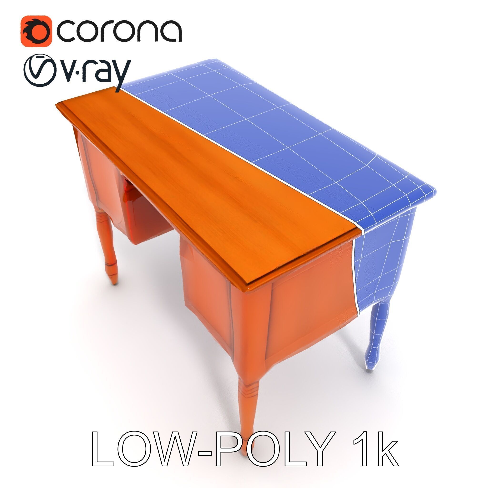 Classic Wooden Desk D Model Pack Low-poly 3D model_17