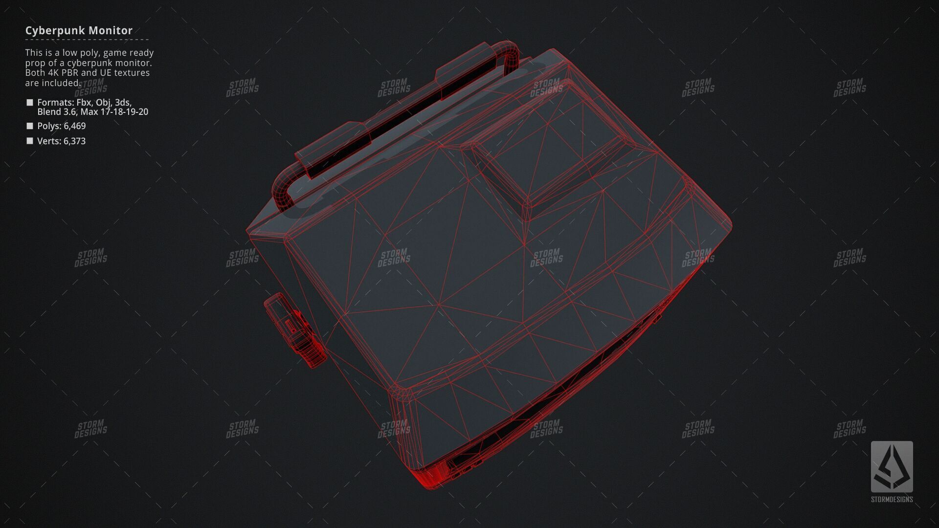Cyberpunk Monitor Prop Low Poly PBR UE Textures Low-poly 3D model_11
