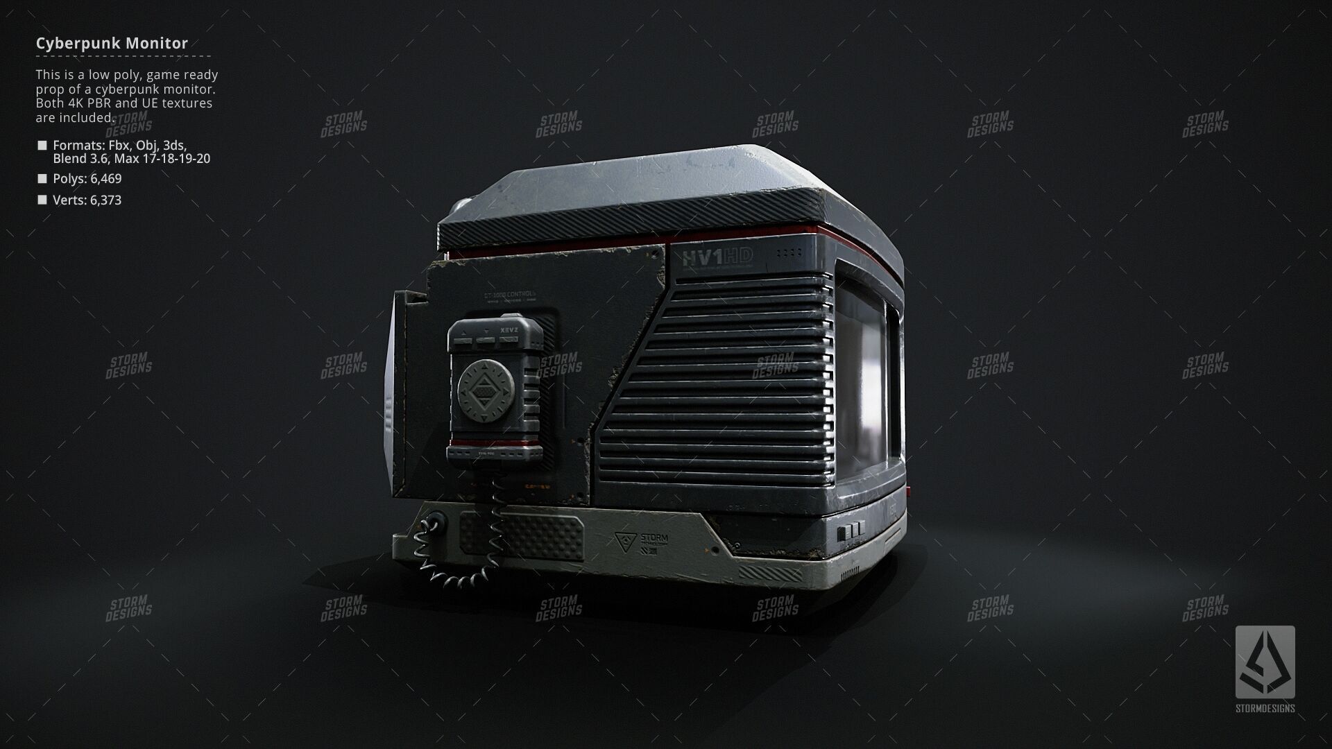 Cyberpunk Monitor Prop Low Poly PBR UE Textures Low-poly 3D model_7