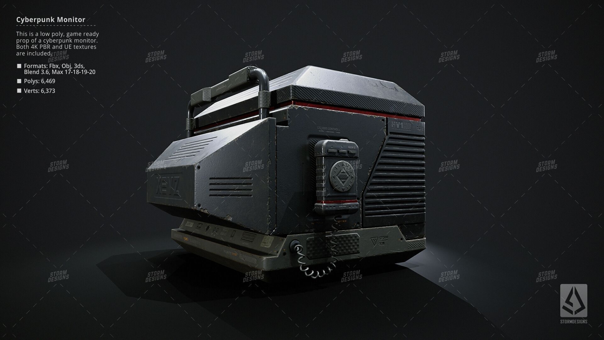Cyberpunk Monitor Prop Low Poly PBR UE Textures Low-poly 3D model_6